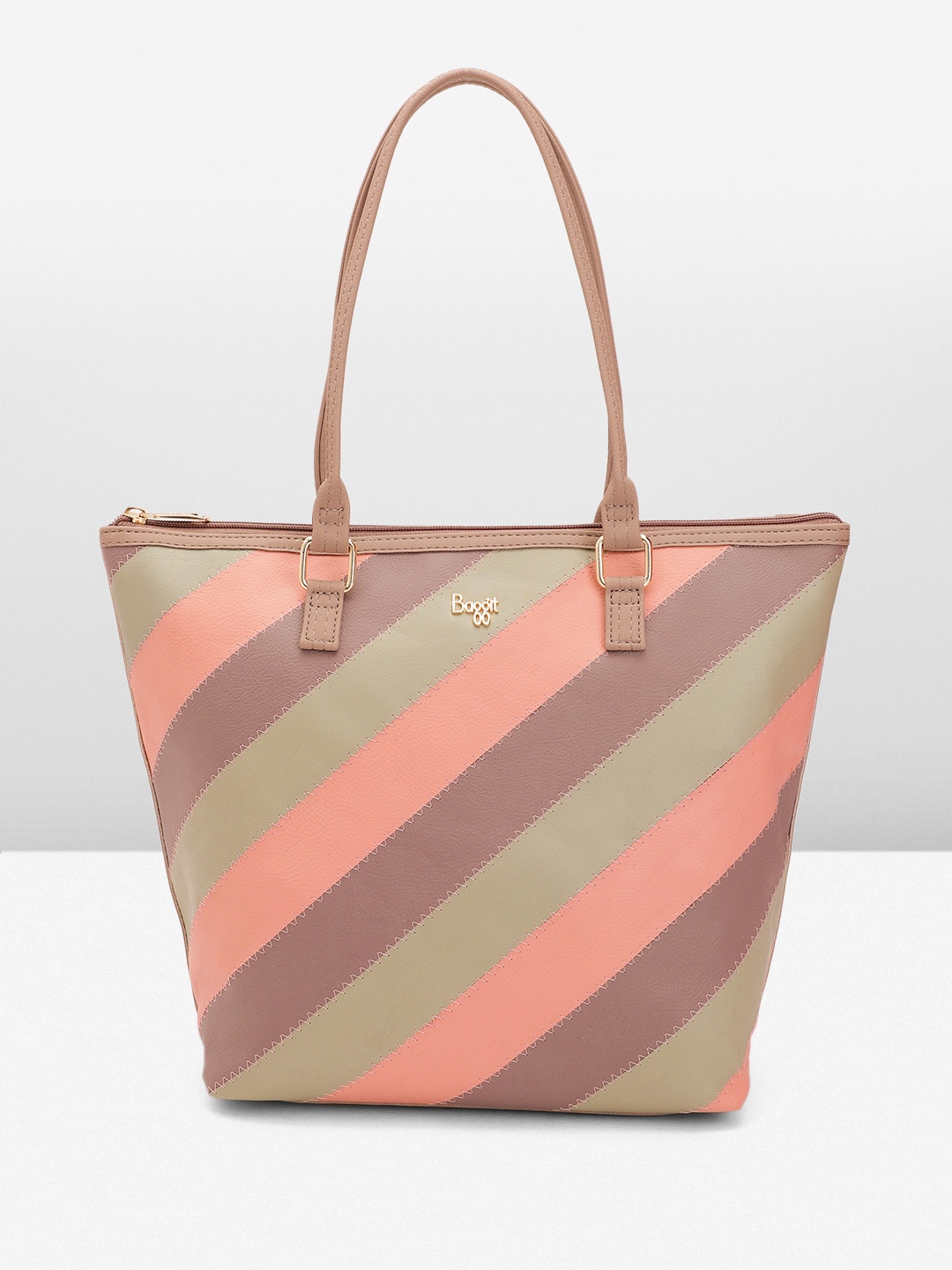 

Baggit Multi Or Variegated Stripes PU Structured Shoulder Bag, Mauve