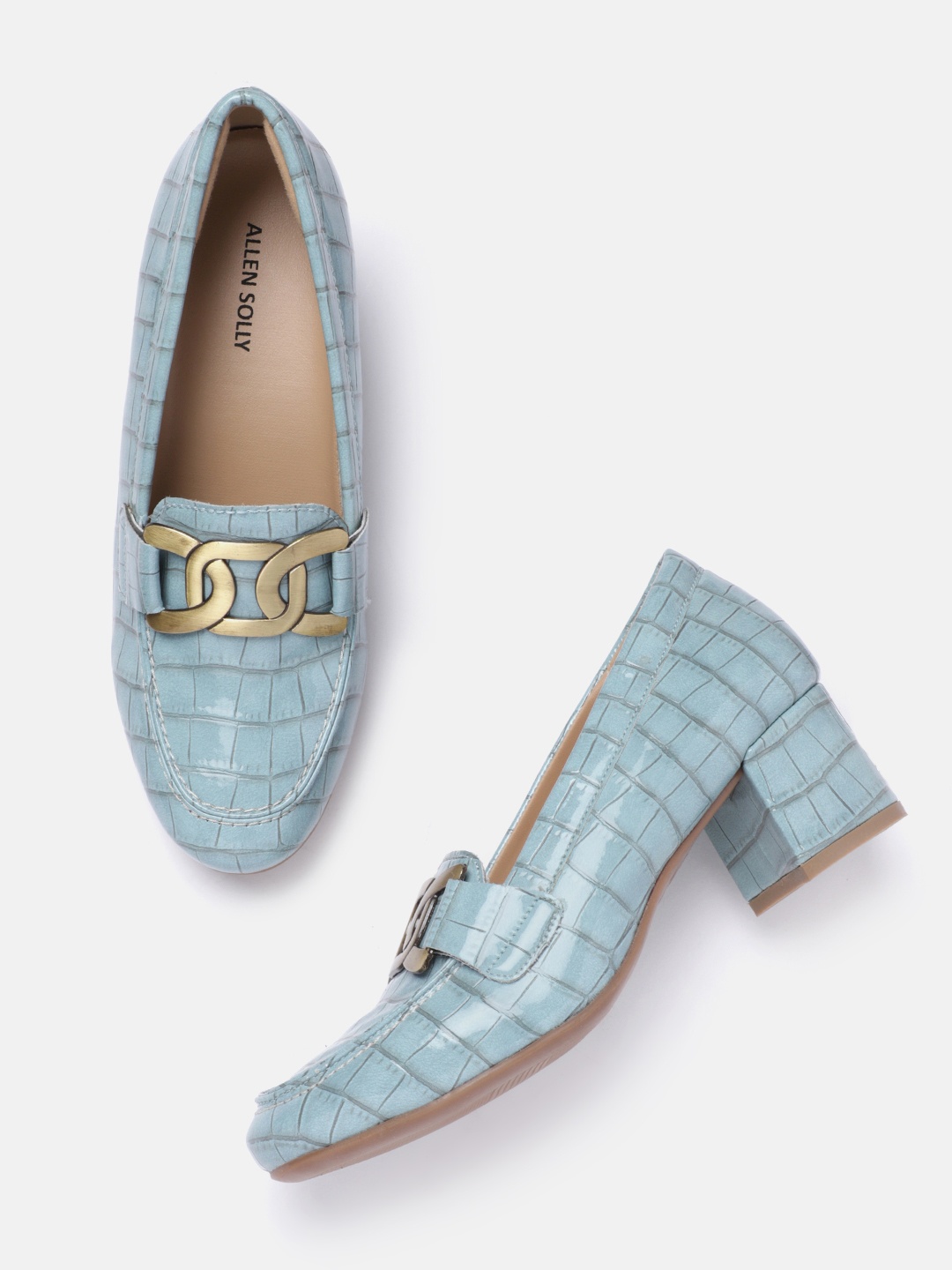 

Allen Solly Croc-Textured Embellished Upper Block Pump Heels, Blue