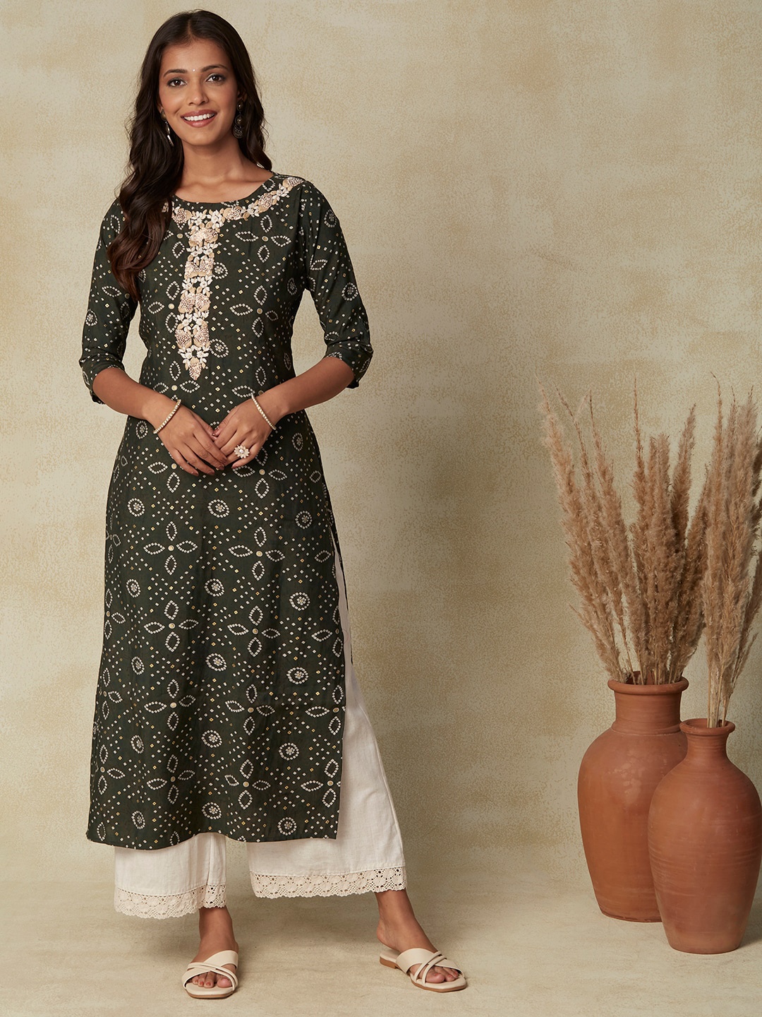 

FASHOR Green Ethnic Motifs Printed Kurta