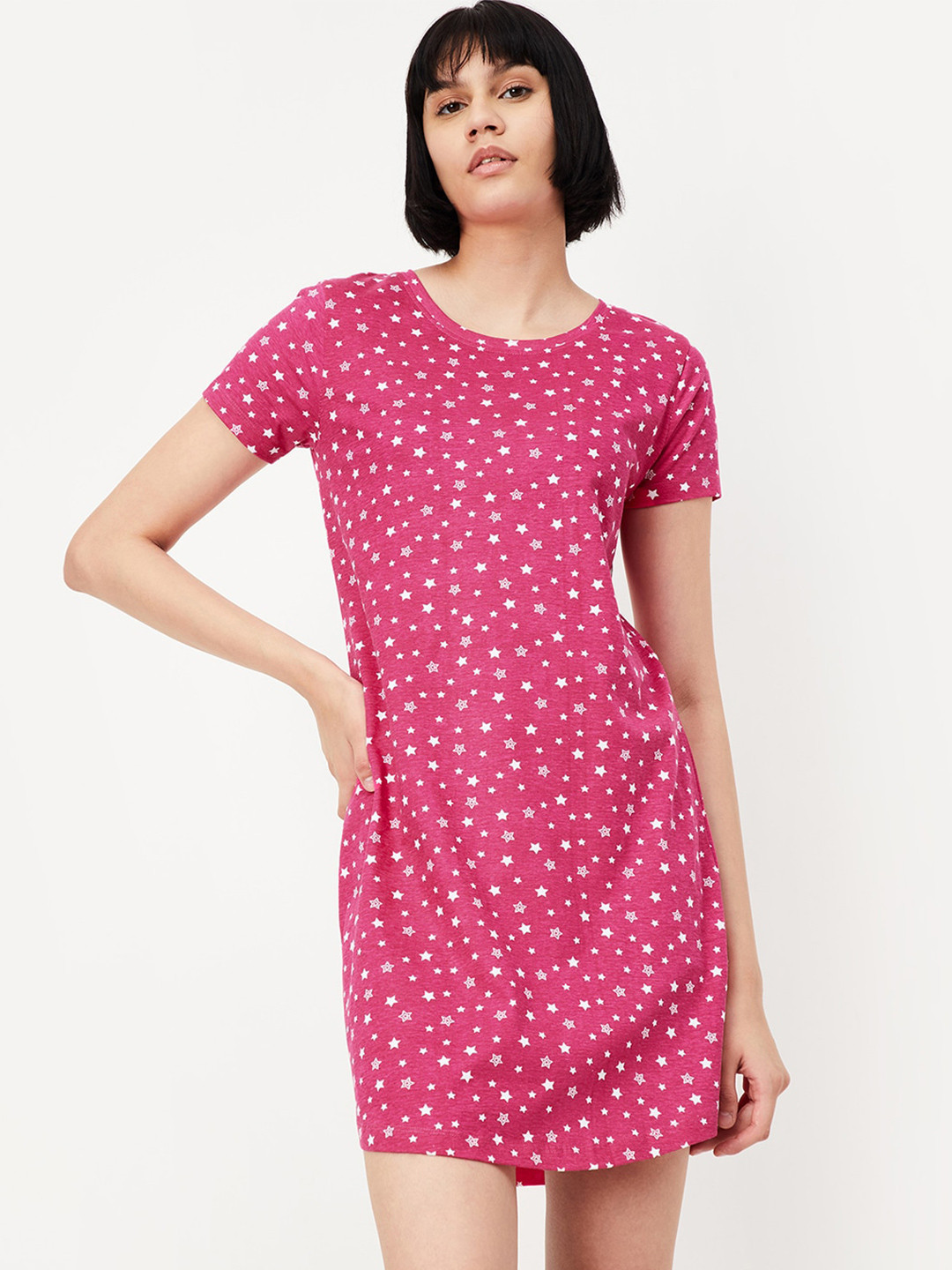 

max Conversational Printed Pure Cotton T-shirt Nightdress, Pink