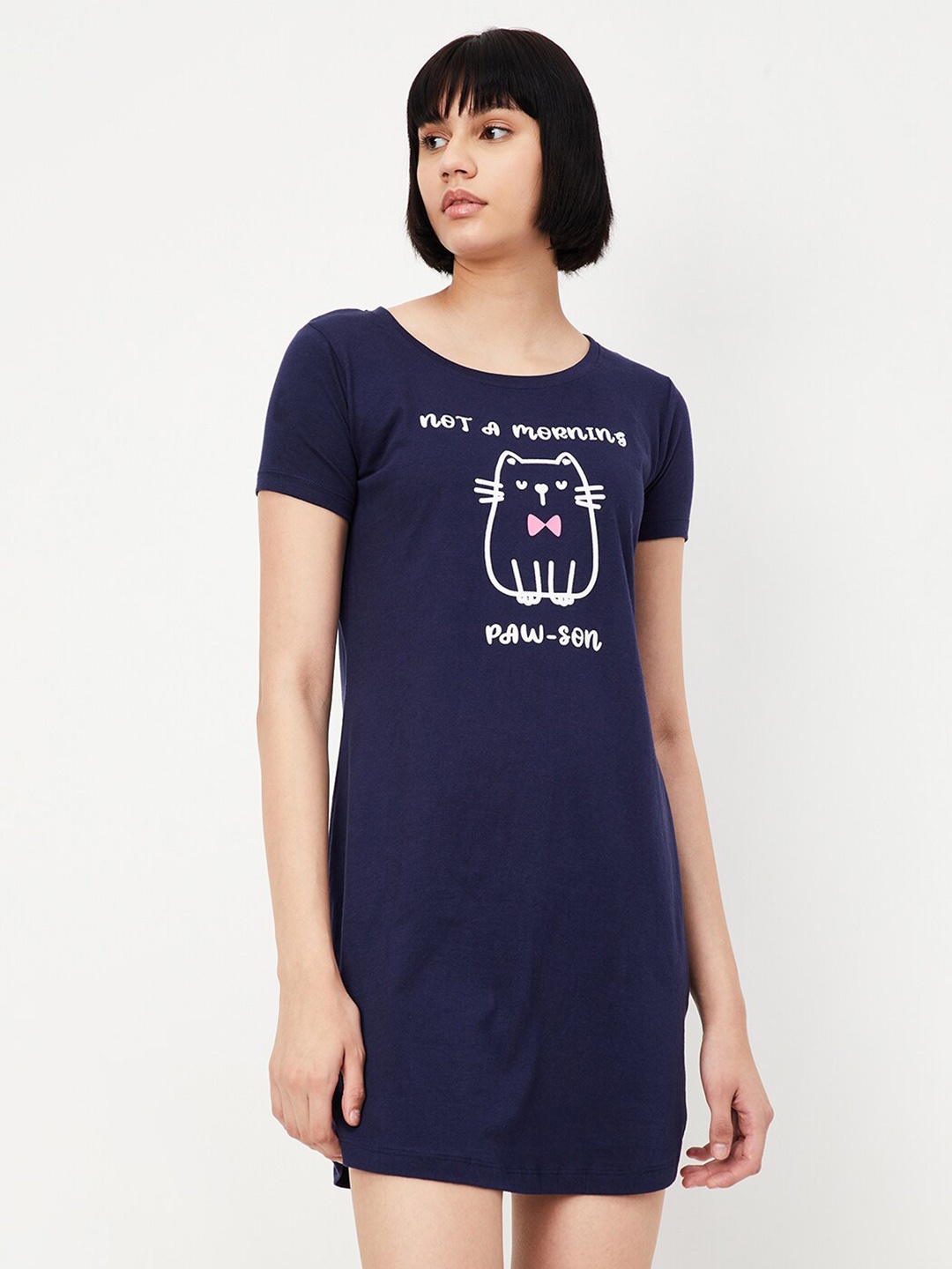 

max Graphic Printed Pure Cotton T-shirt Nightdress, Blue