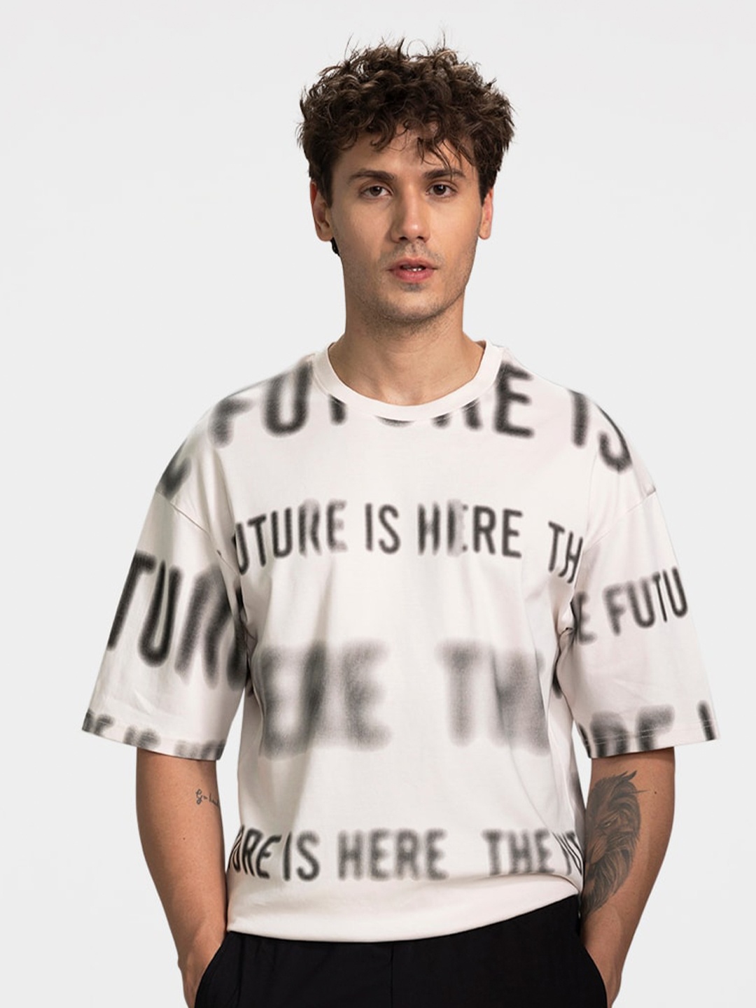 

Snitch Typography Printed Oversized Cotton T-Shirt, Cream