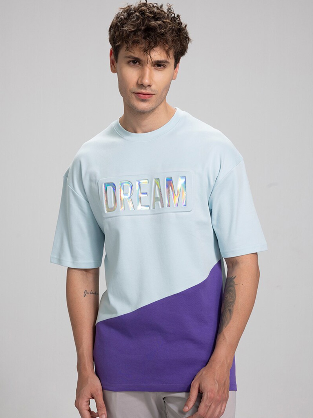 

Snitch Typography Printed Oversized Cotton T-Shirt, Blue