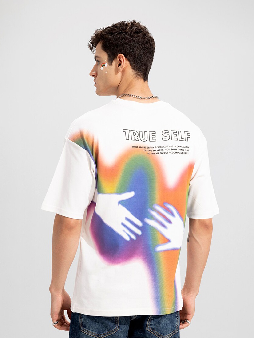 

Snitch Graphic Printed Drop-Shoulder Sleeves Cotton T-Shirt, White