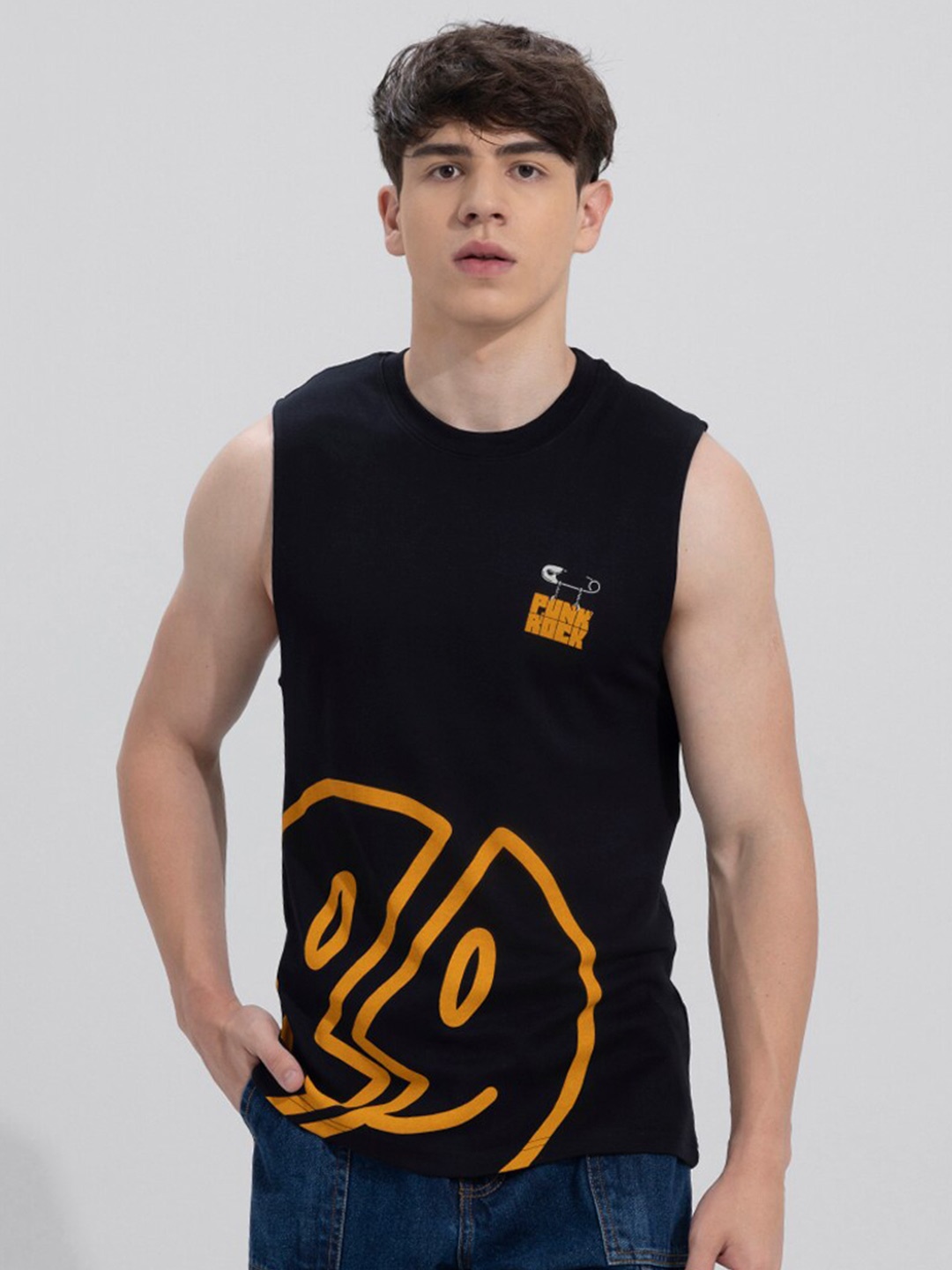 

Snitch Grahic Printed Sleeveless Cotton T-Shirt, Black