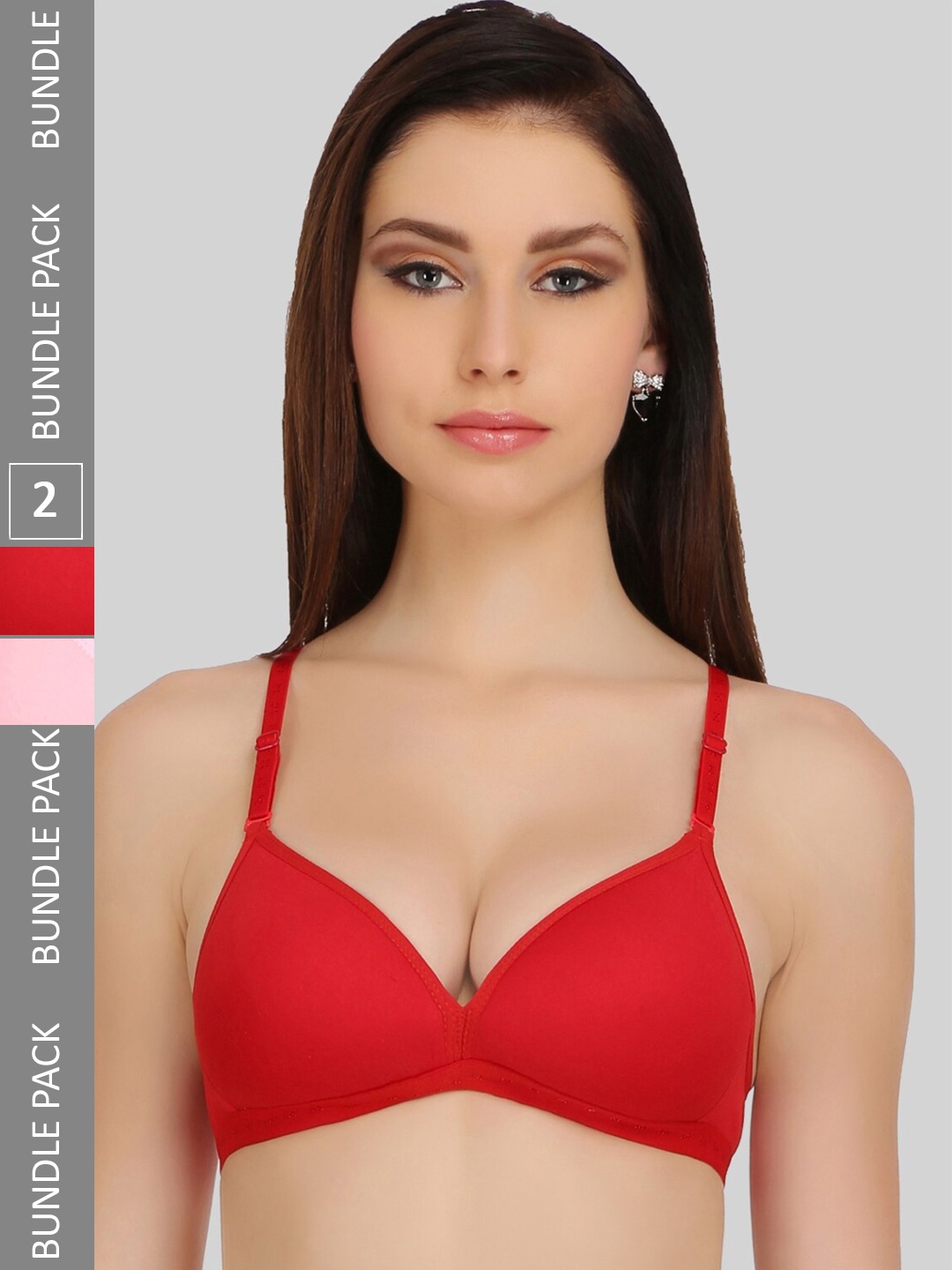 

SELFCARE Pack Of 2 Full Coverage Lightly Padded Rapid-Dry Everyday Bra All Day Comfort, Red