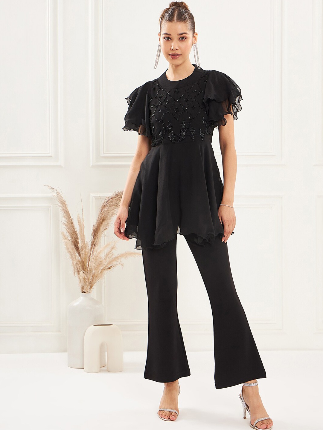 

Antheaa Black Embellished Top & Trouser