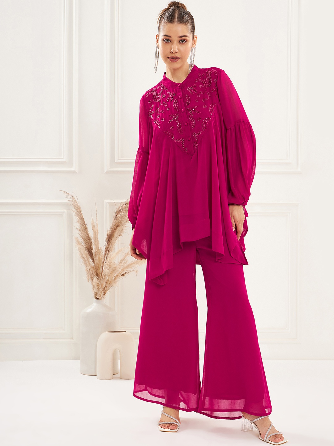 

Antheaa Embellished Georgette Co-Ords Set, Fuchsia