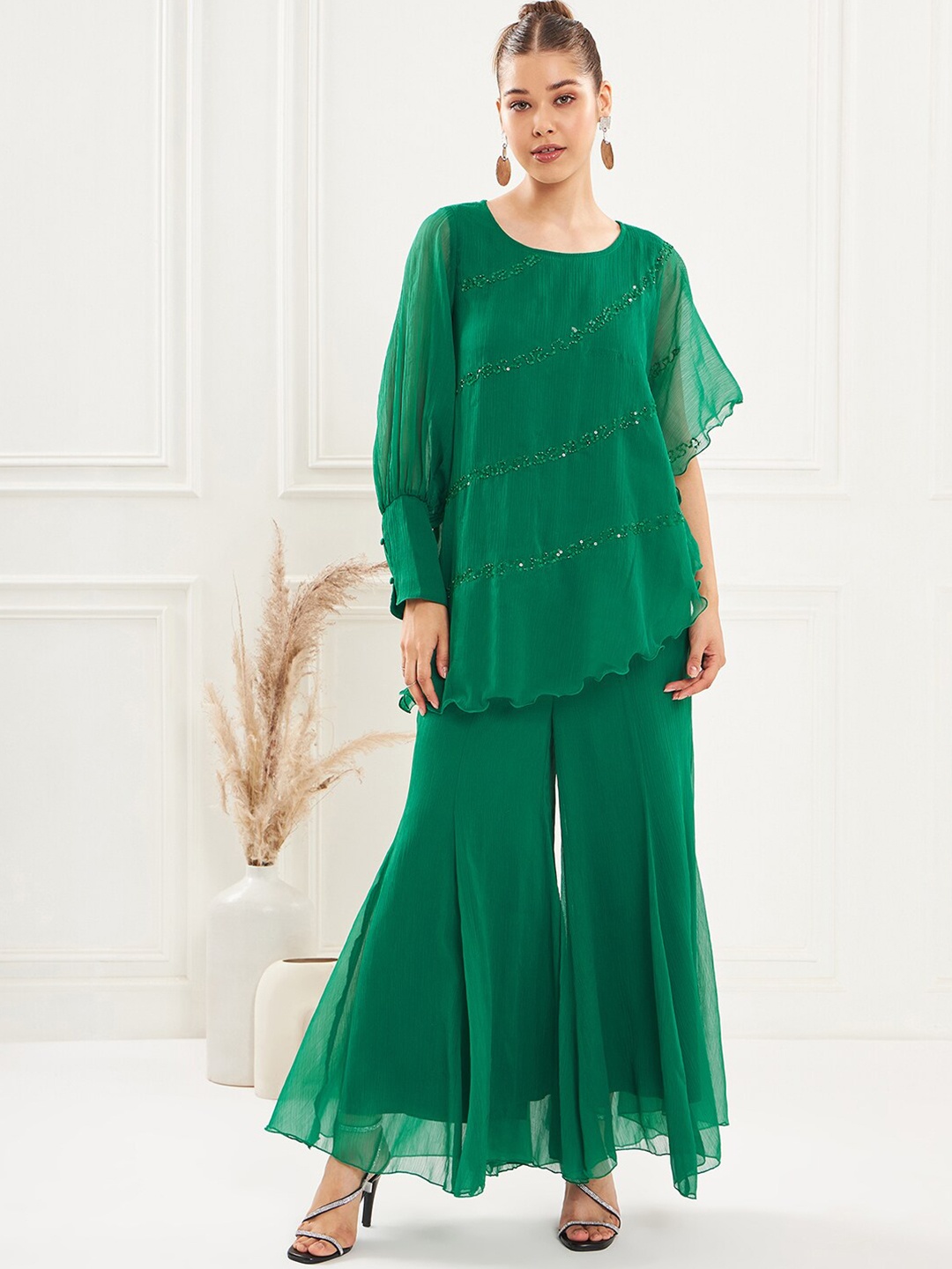 

Antheaa Embellished Co-Ord Set, Green