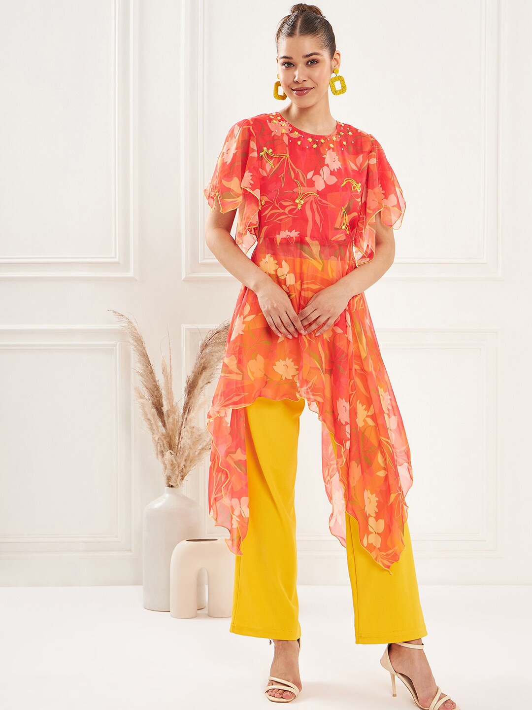 

Antheaa Embellished Asymmetrical Tunic & Trouser, Yellow