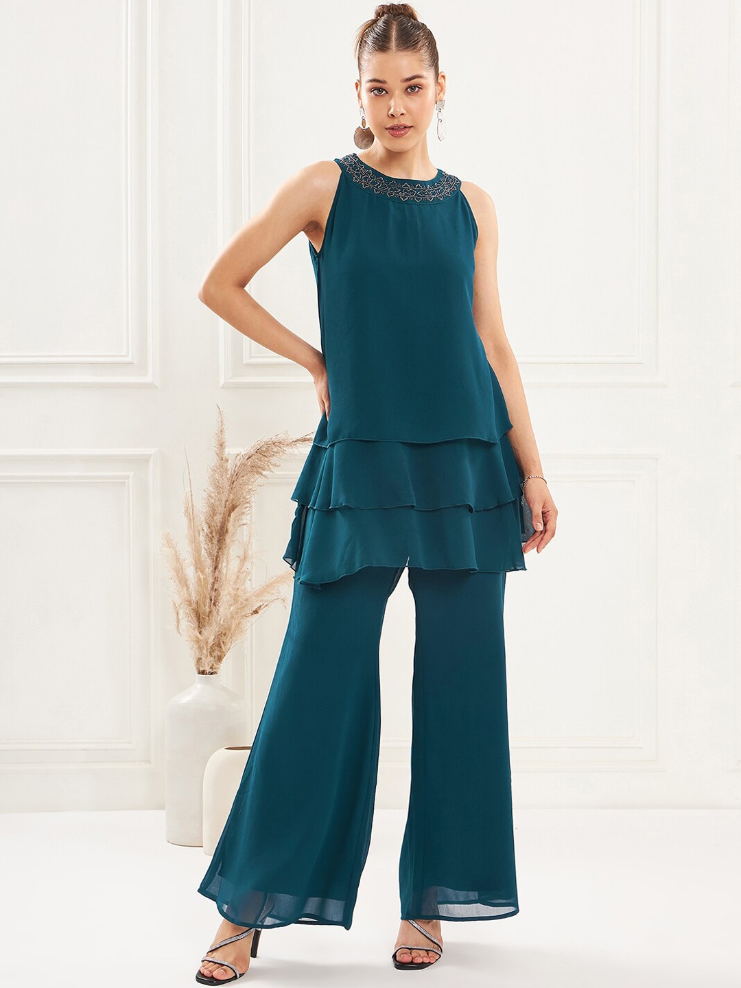 

Antheaa Embellished Tunic & Palazzo, Teal