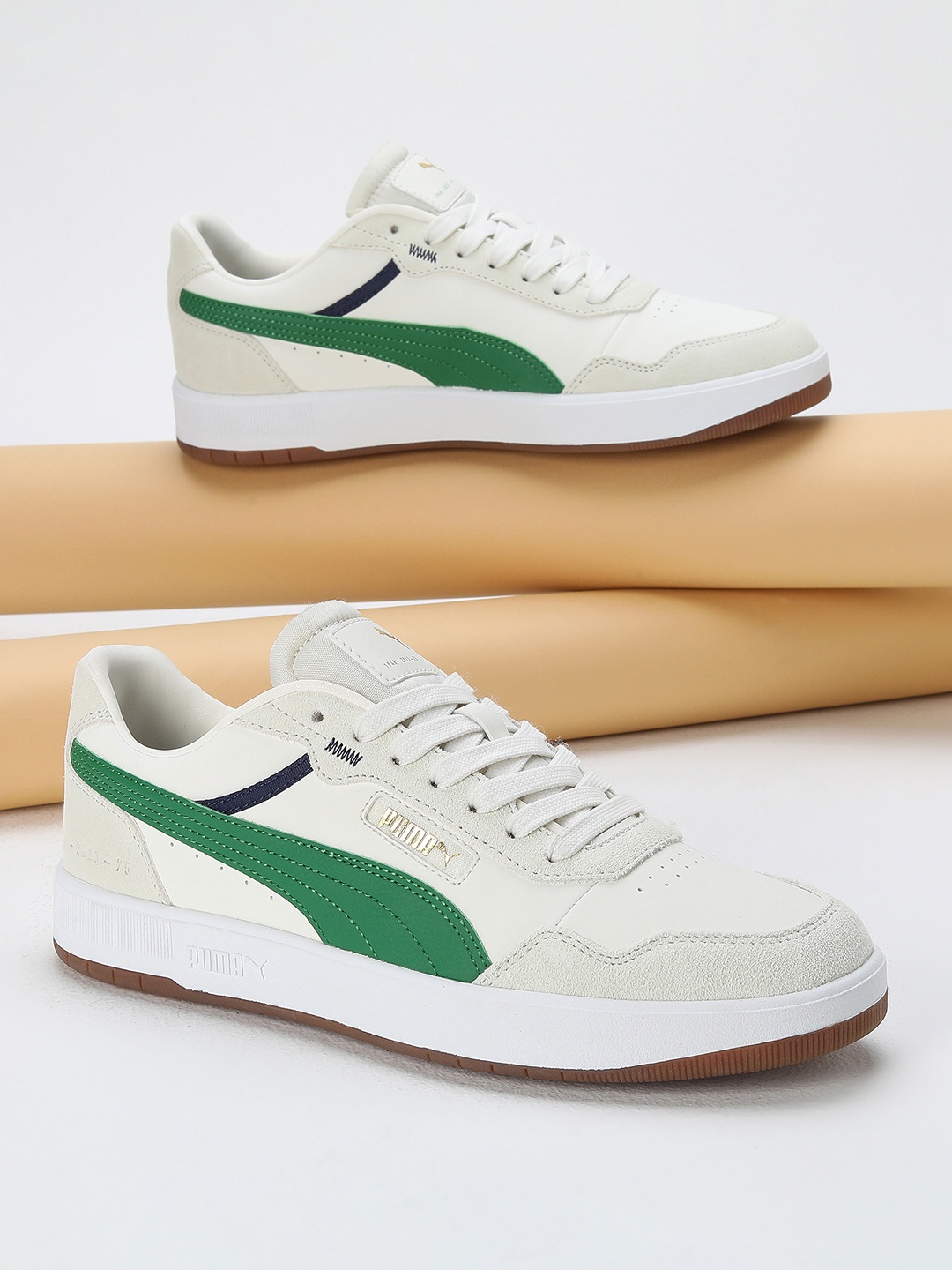 

Puma Unisex Perforations Court Ultra 75 Years Leather Sneakers With Colourblocked Detail, Off white