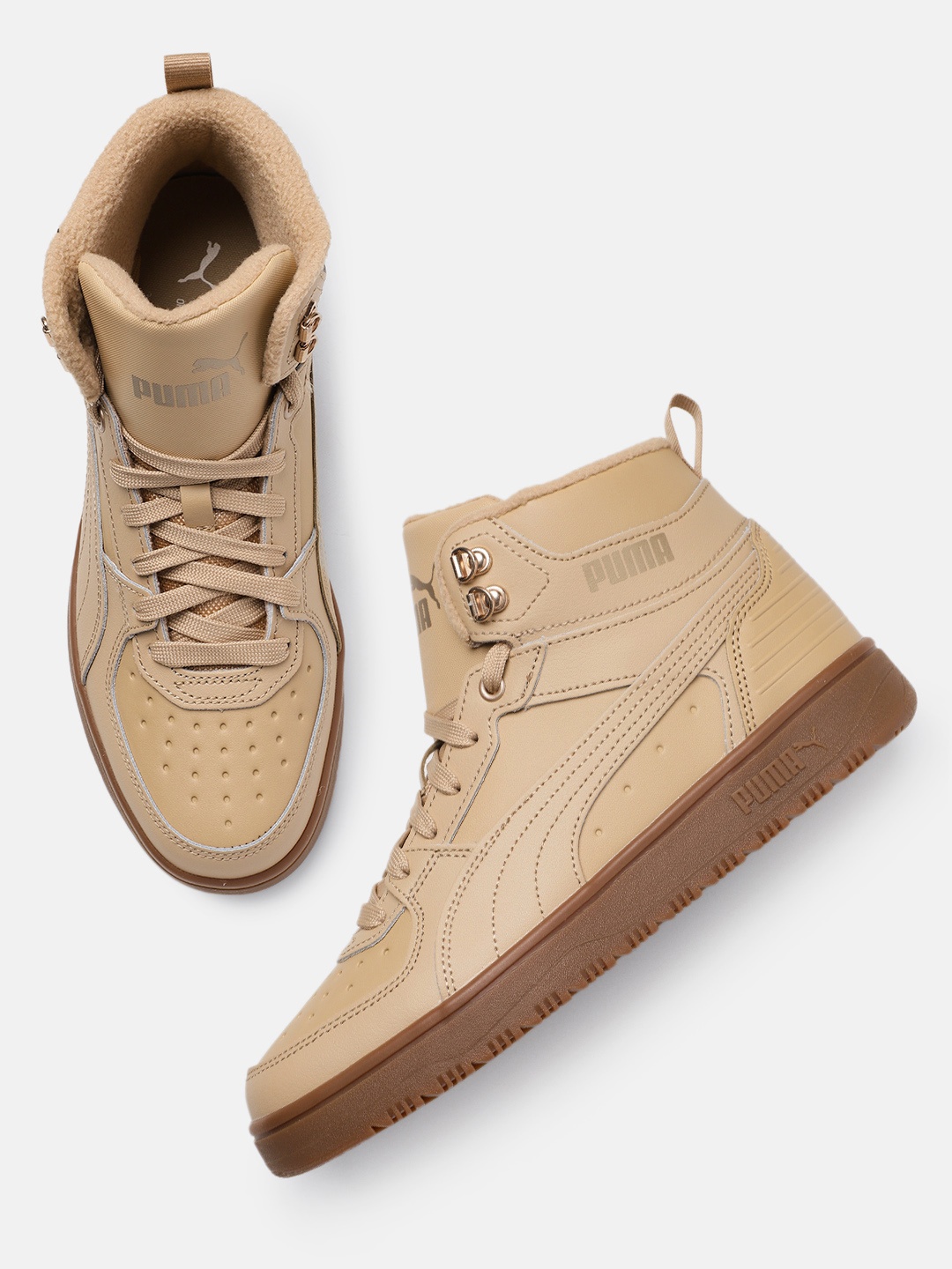

Puma Unisex Rebound Rugged Mid-Top Leather Sneakers, Beige