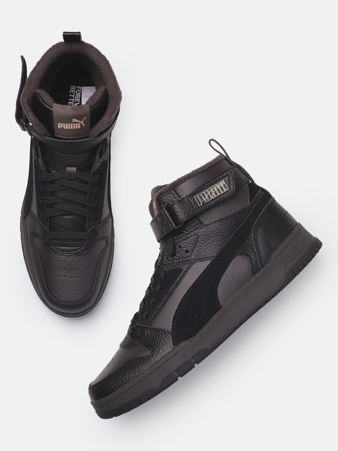 

Puma Unisex Mid-Top Leather Sneakers, Black