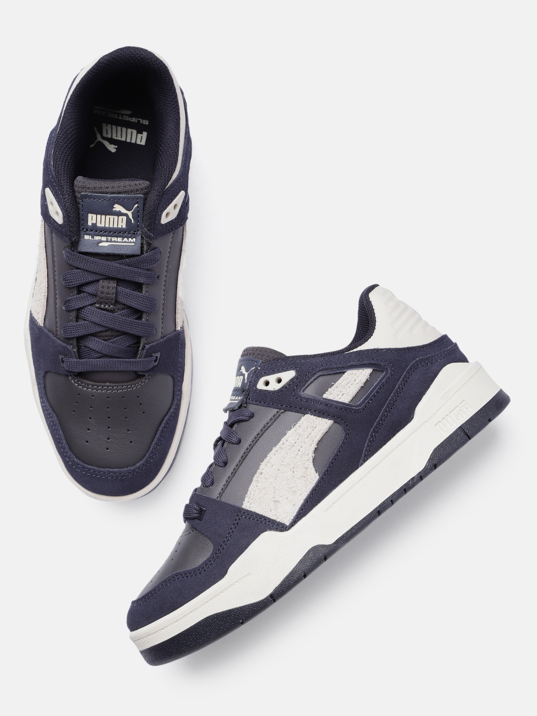 

Puma Unisex Colourblocked & Perforations Slipstream Heritage Leather Sneakers, Charcoal