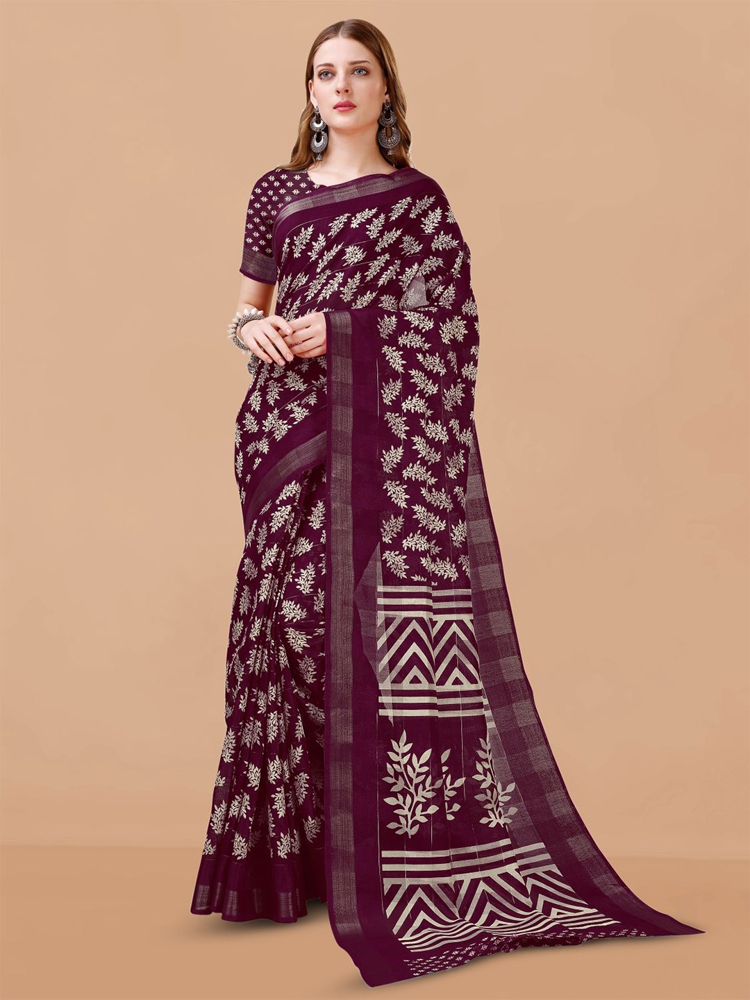 

Dori Floral Printed Zari Pure Cotton Saree, Purple