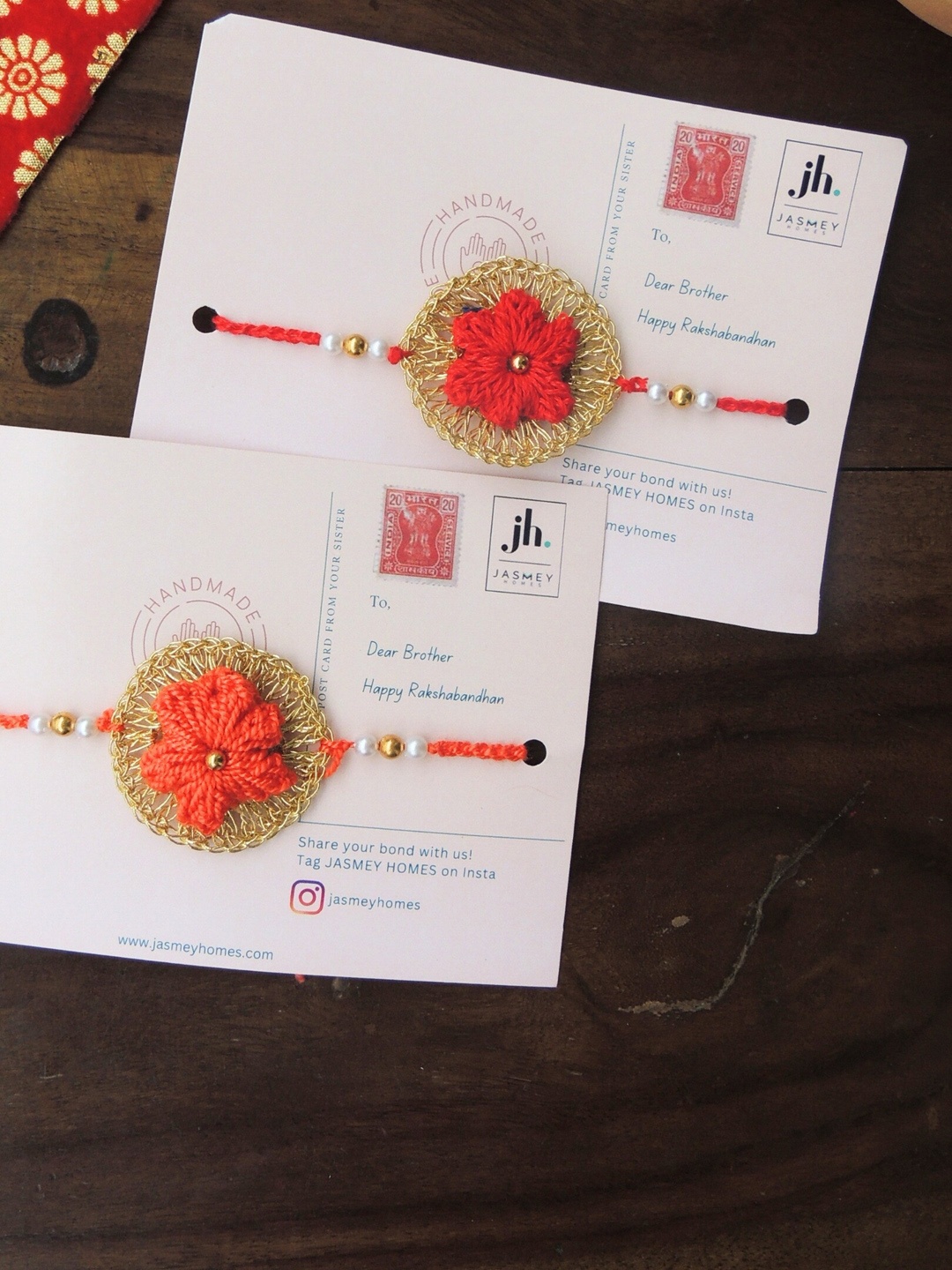 

JASMEY HOMES Set Of 2 Beaded Chakra Rakhis, Red