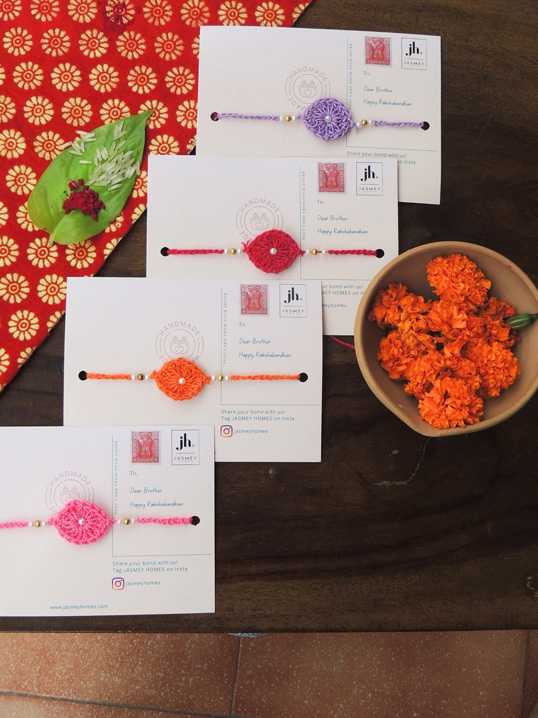 

JASMEY HOMES Set Of 4 Ashoka Rakhi, Orange