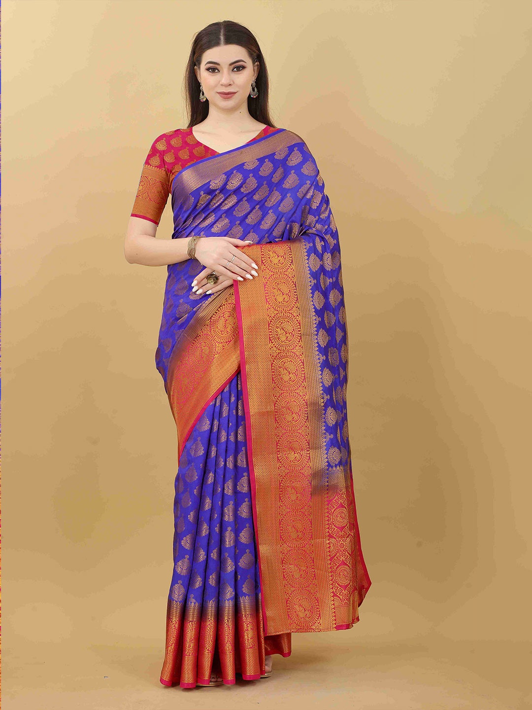 

DIVASTRI Ethnic Motifs Woven Design Zari Banarasi Saree, Blue