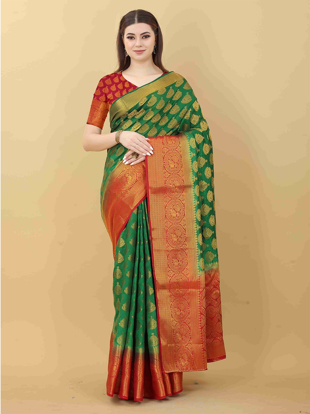 

DIVASTRI Woven Design Zari Banarasi Saree, Green