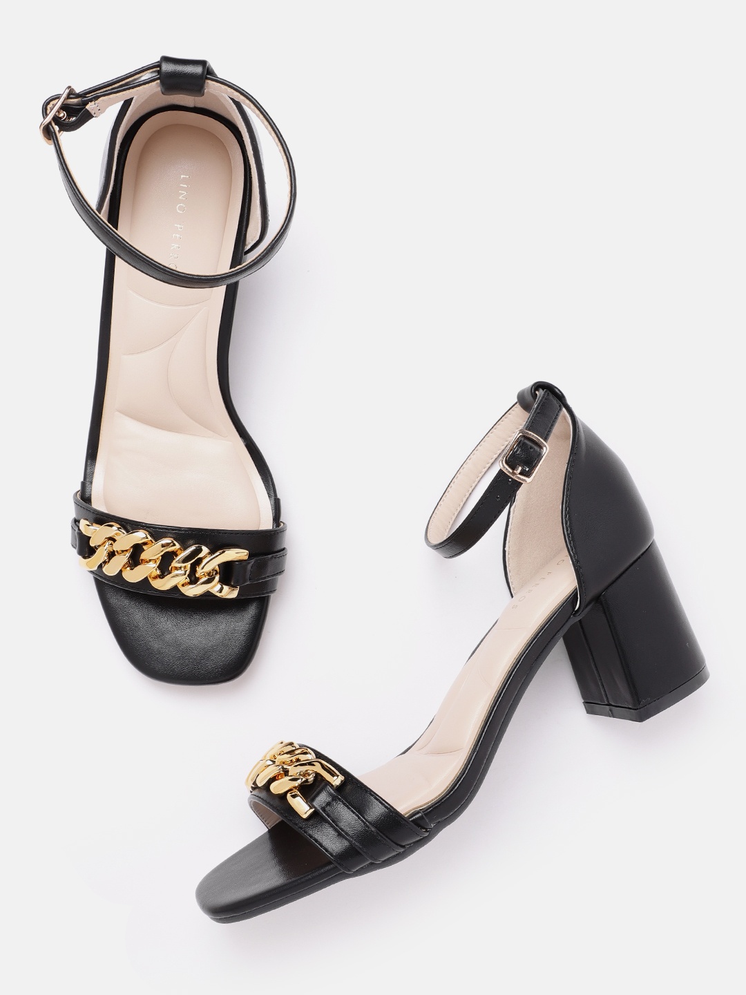 

Lino Perros Women Mid-Top Chain Detail Block Heels, Black