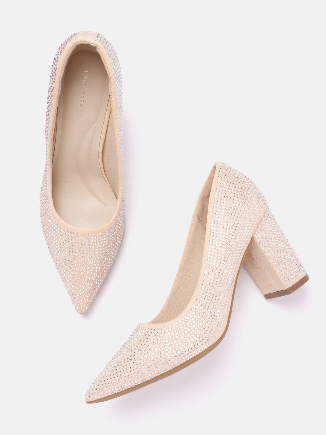 

Lino Perros Women Embellished Party Block Heel Pumps, Peach