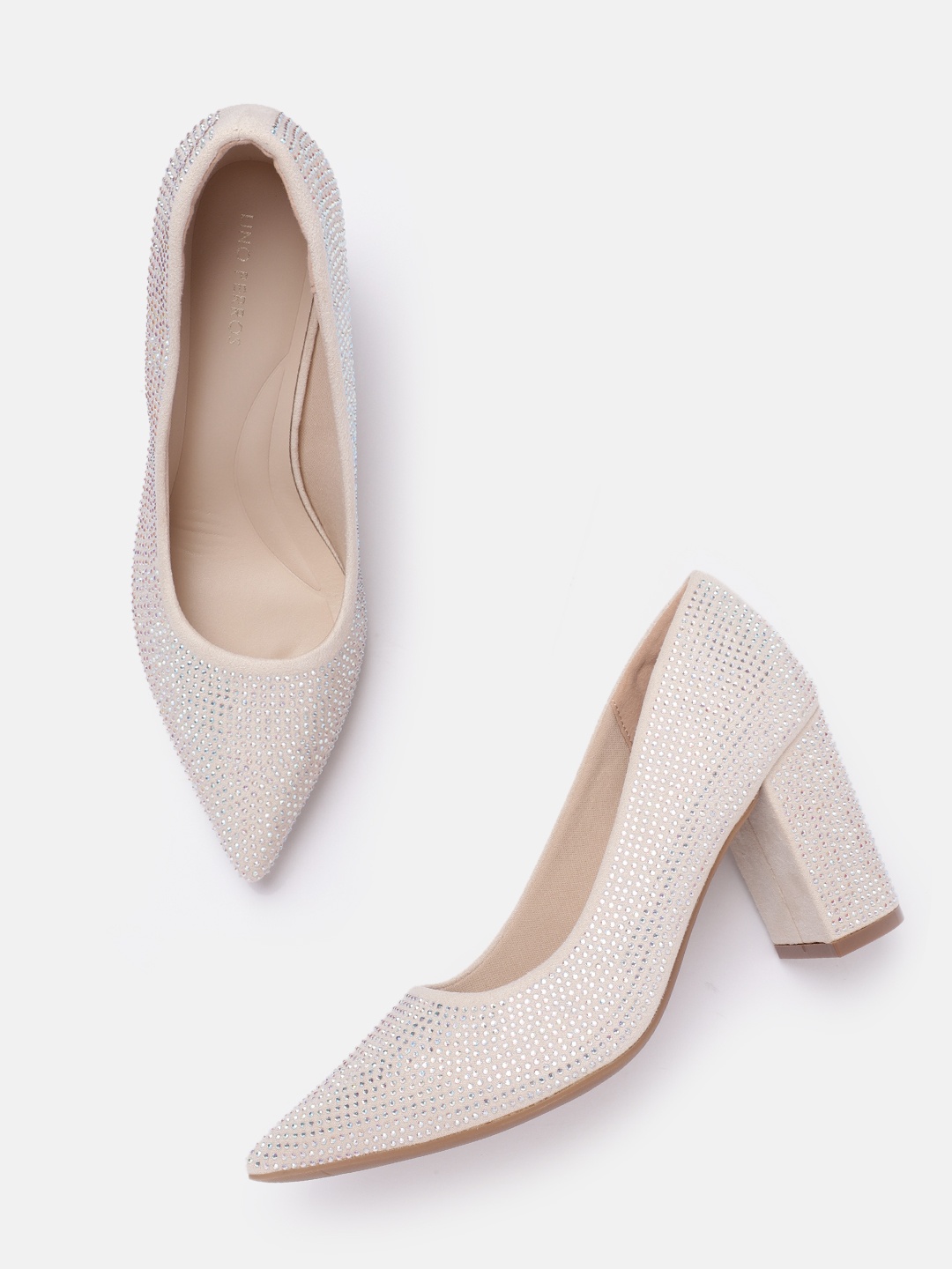 

Lino Perros Women Stones Embellished Party Block Heel Pumps, Cream