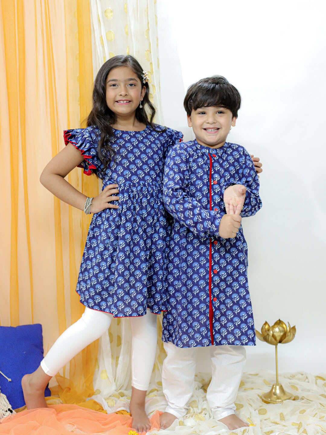 

VASTRAMAY Girls Floral Printed Regular Pure Cotton Kurta, Blue