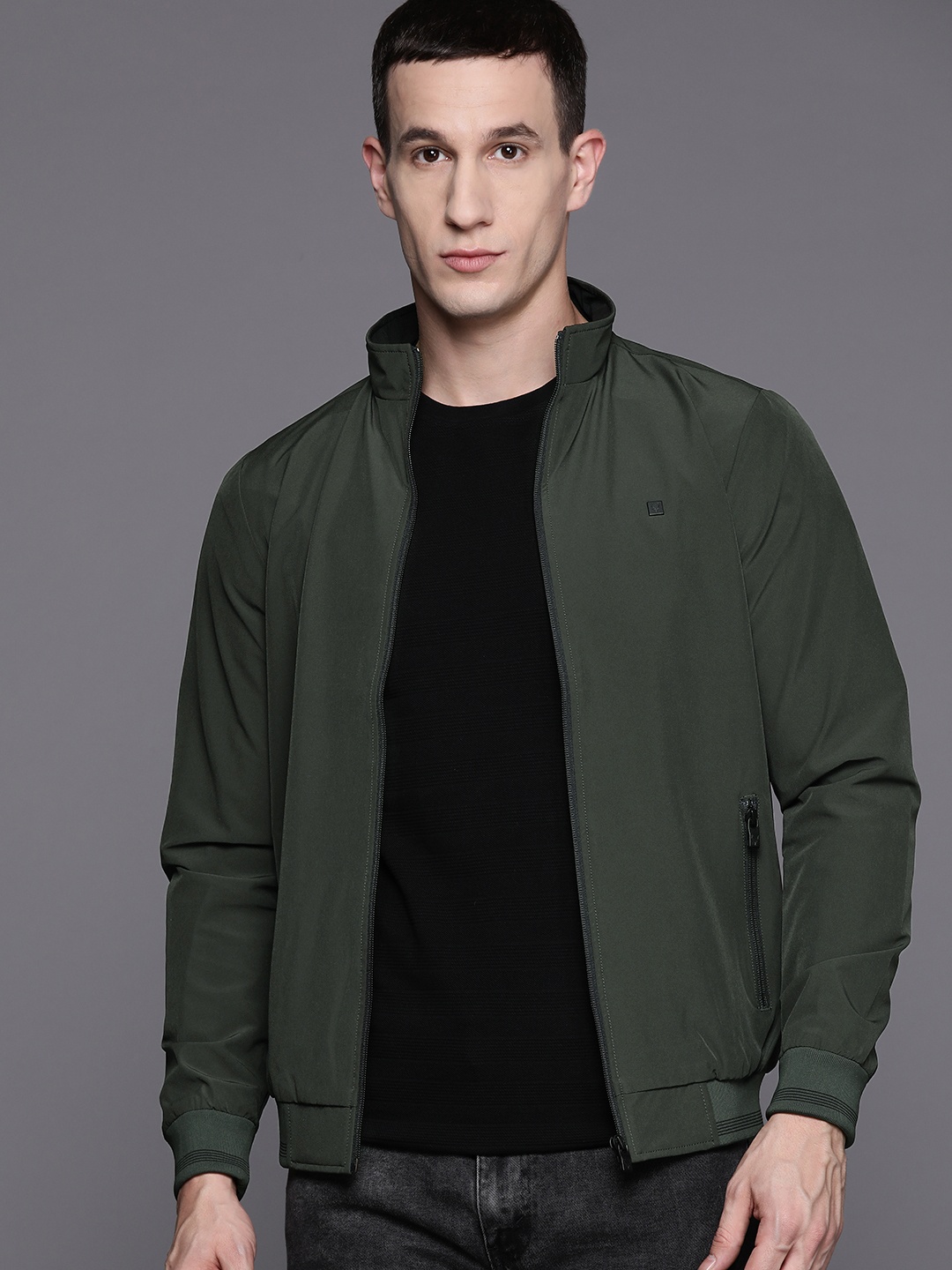 

Allen Solly Mock Collar Bomber Jacket, Olive