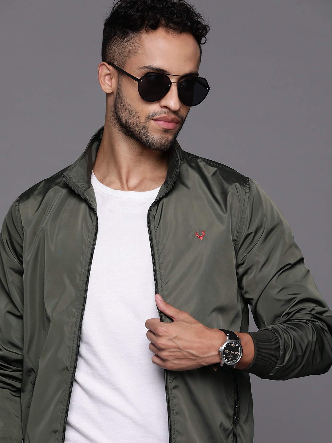 

Allen Solly Mock Collar Bomber Jacket, Olive