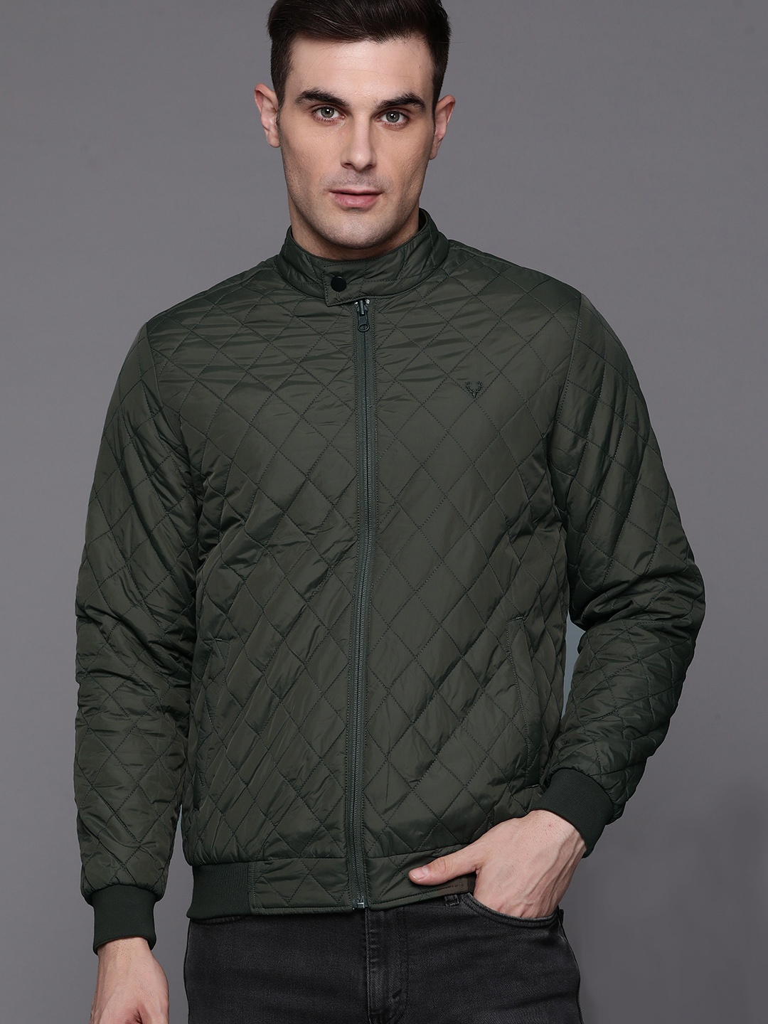 

Allen Solly Reversible Quilted Bomber Jacket, Olive