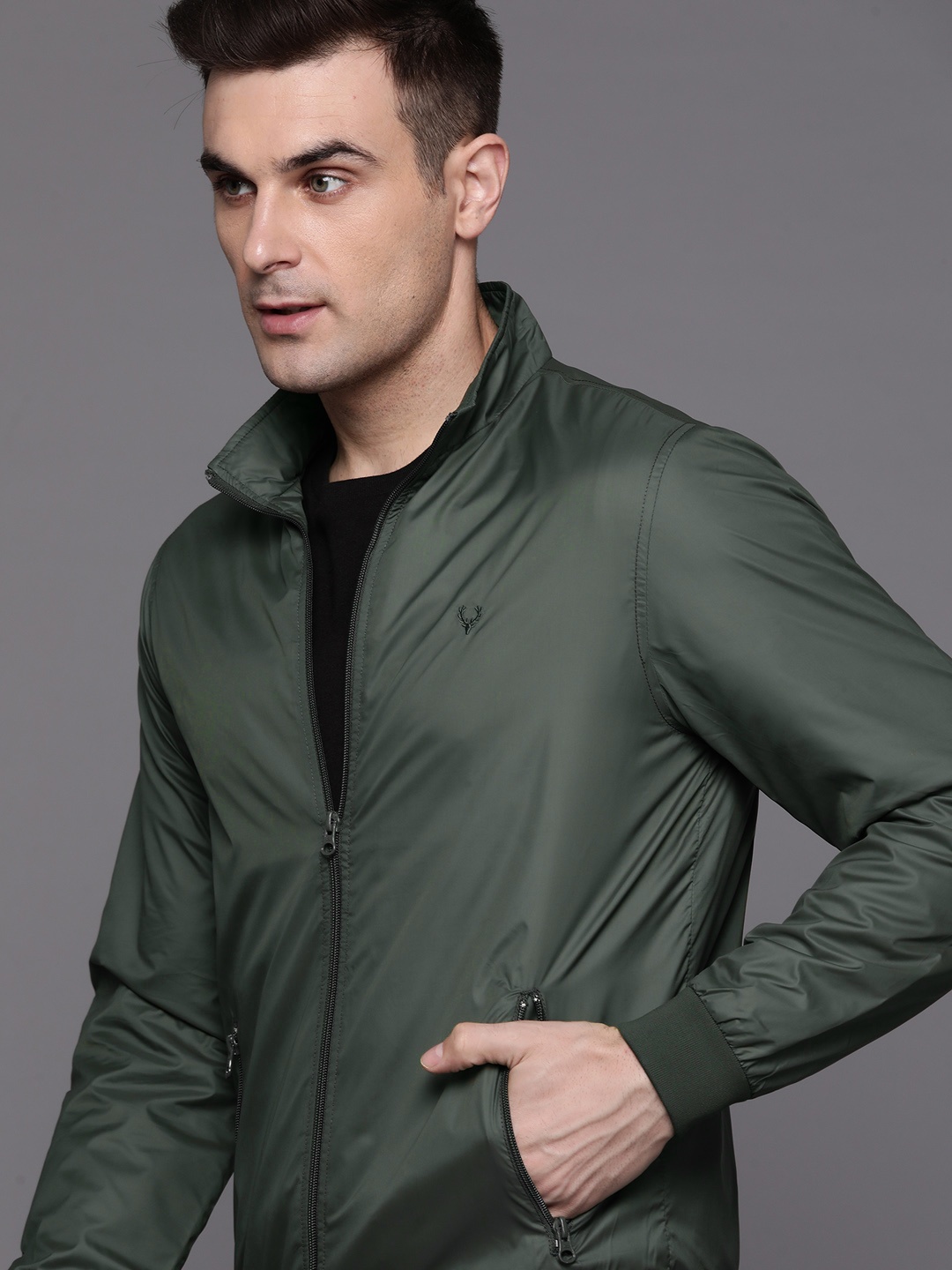 

Allen Solly Mock Collar Bomber Jacket, Olive