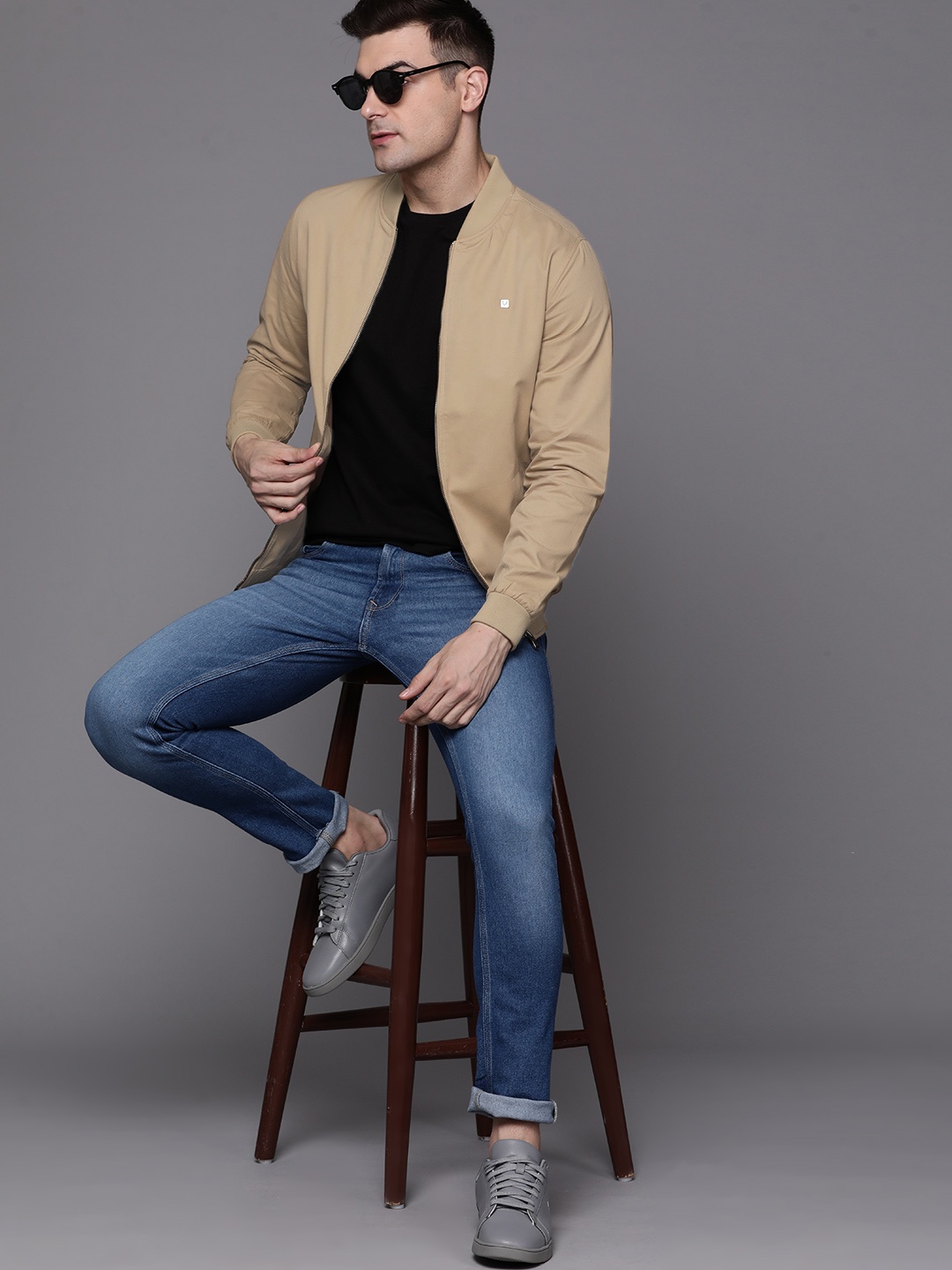 

Allen Solly Stand Collar Bomber Jacket, Khaki