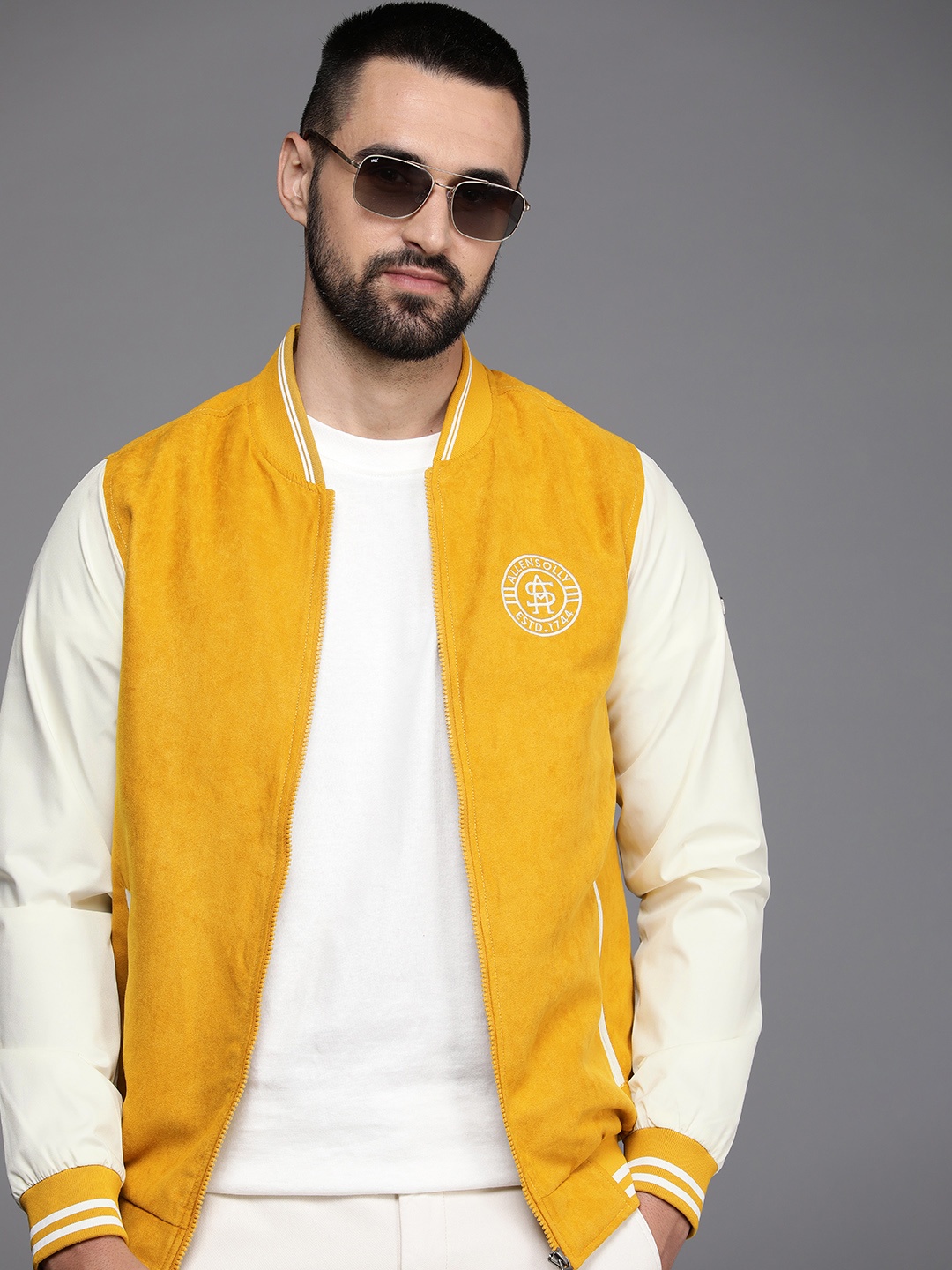 

Allen Solly Varsity Jacket with Embroidered Detail, Mustard