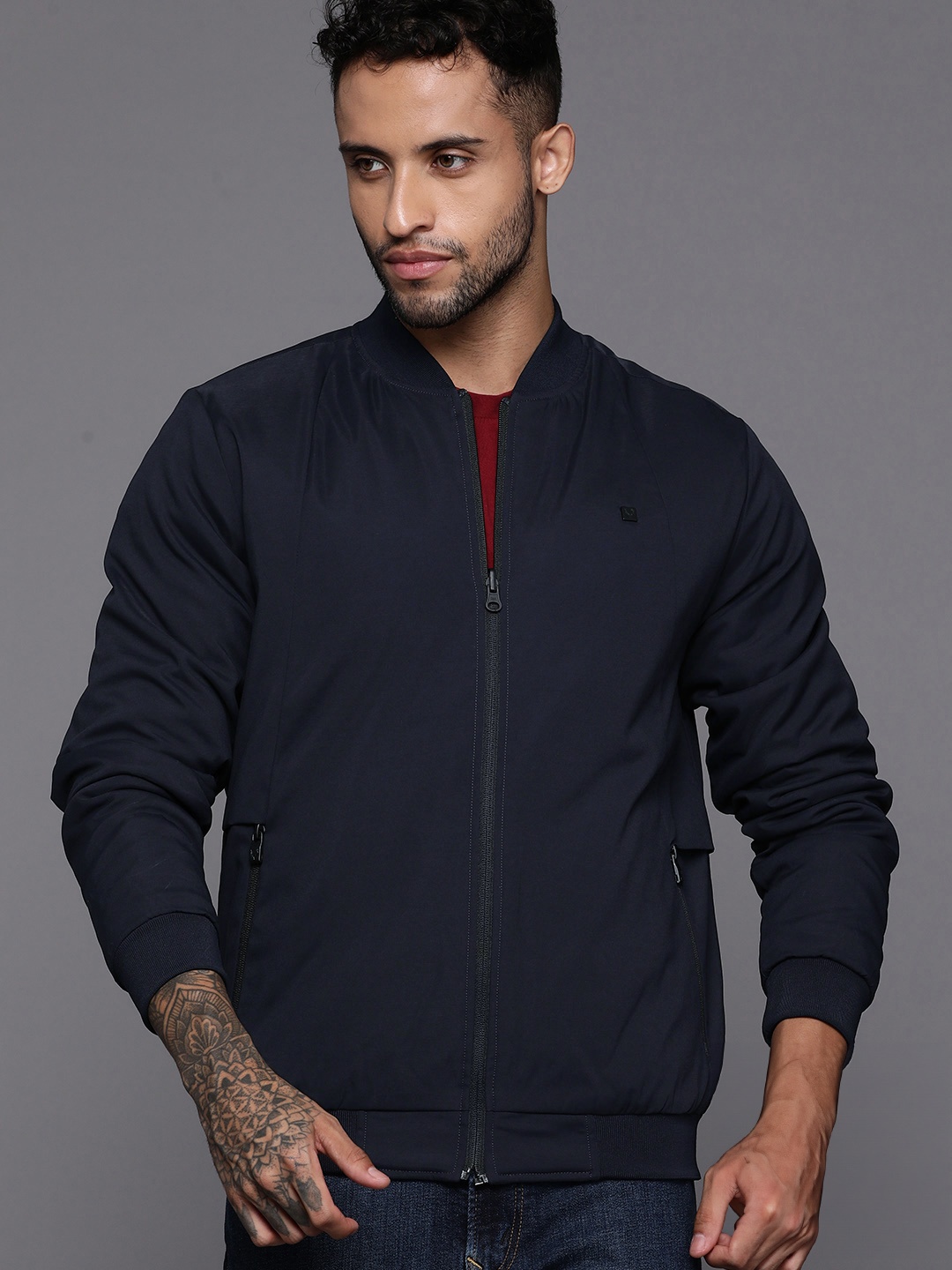 

Allen Solly Men Camouflage Reversible Jacket, Navy blue