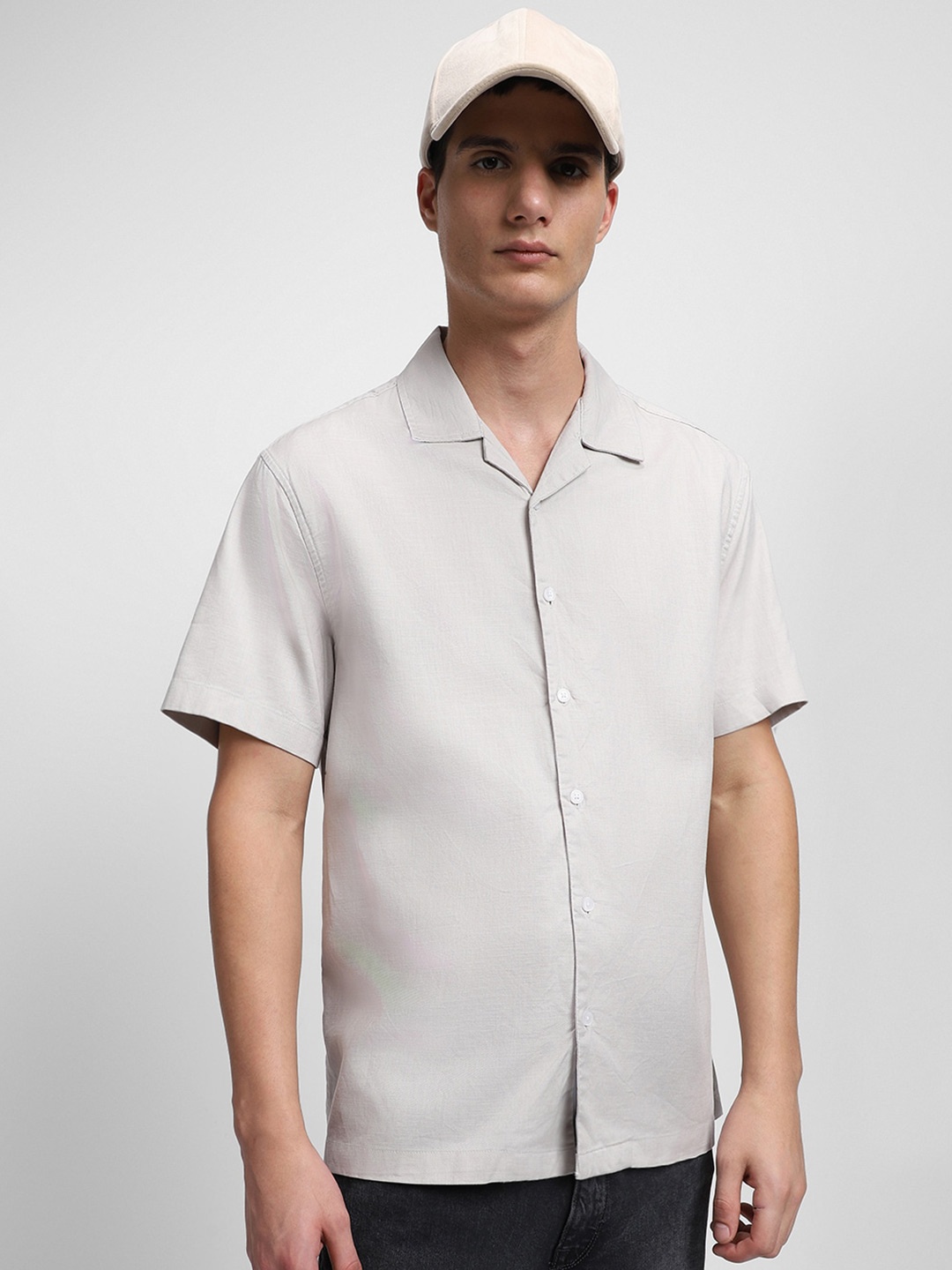 

Dennis Lingo Cuban Collar Pure Cotton Casual Shirt, Beige
