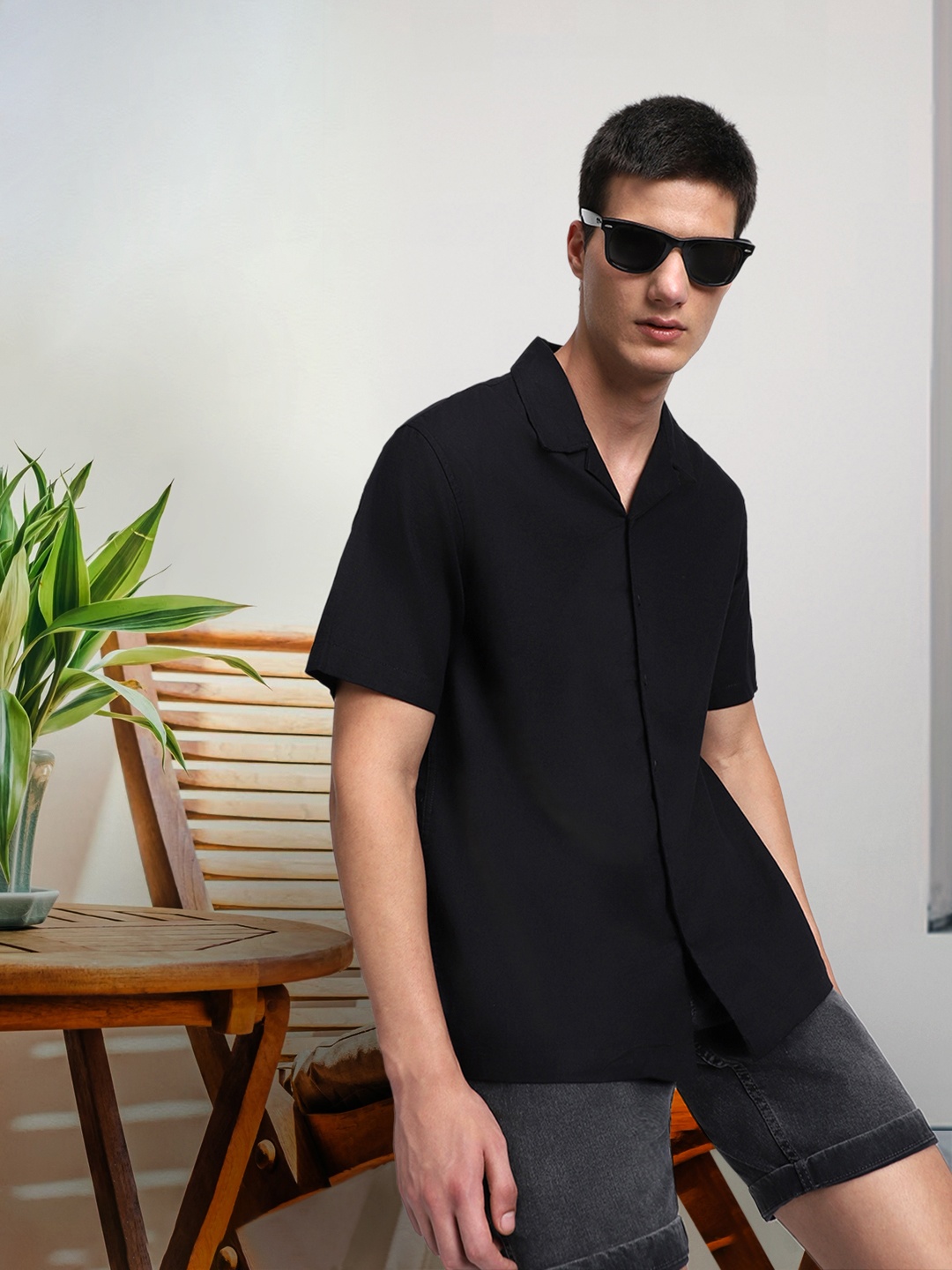 

Dennis Lingo Cuban Collar Pure Cotton Casual Shirt, Black