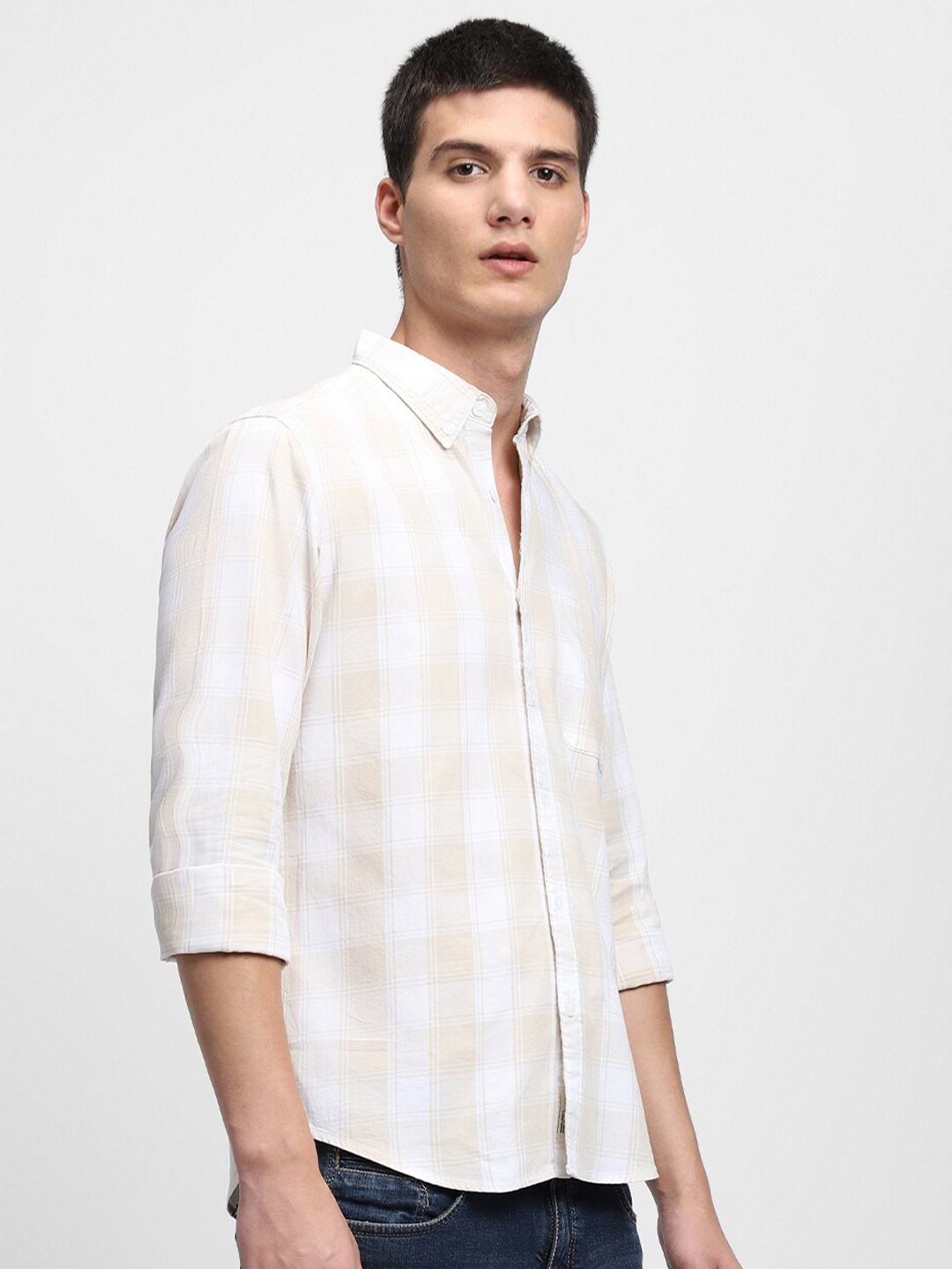 

Dennis Lingo Checked Slim Fit Pure Cotton Casual Shirt, White