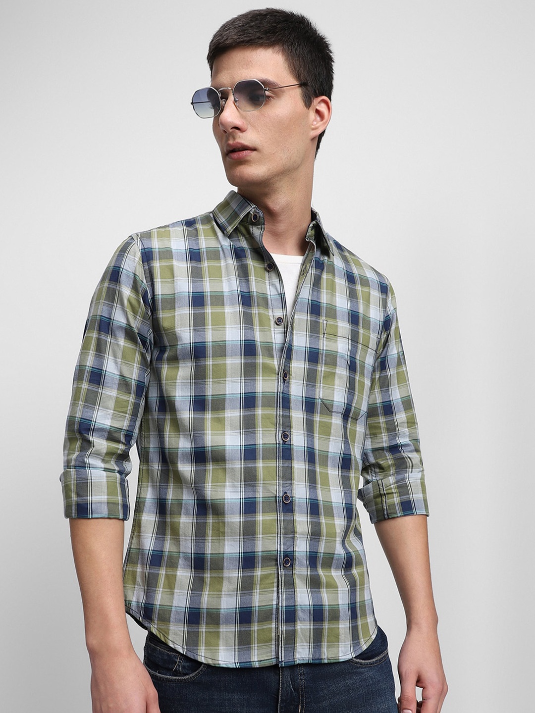 

Dennis Lingo Tartan Checked Slim Fit Pure Cotton Casual Shirt, Green