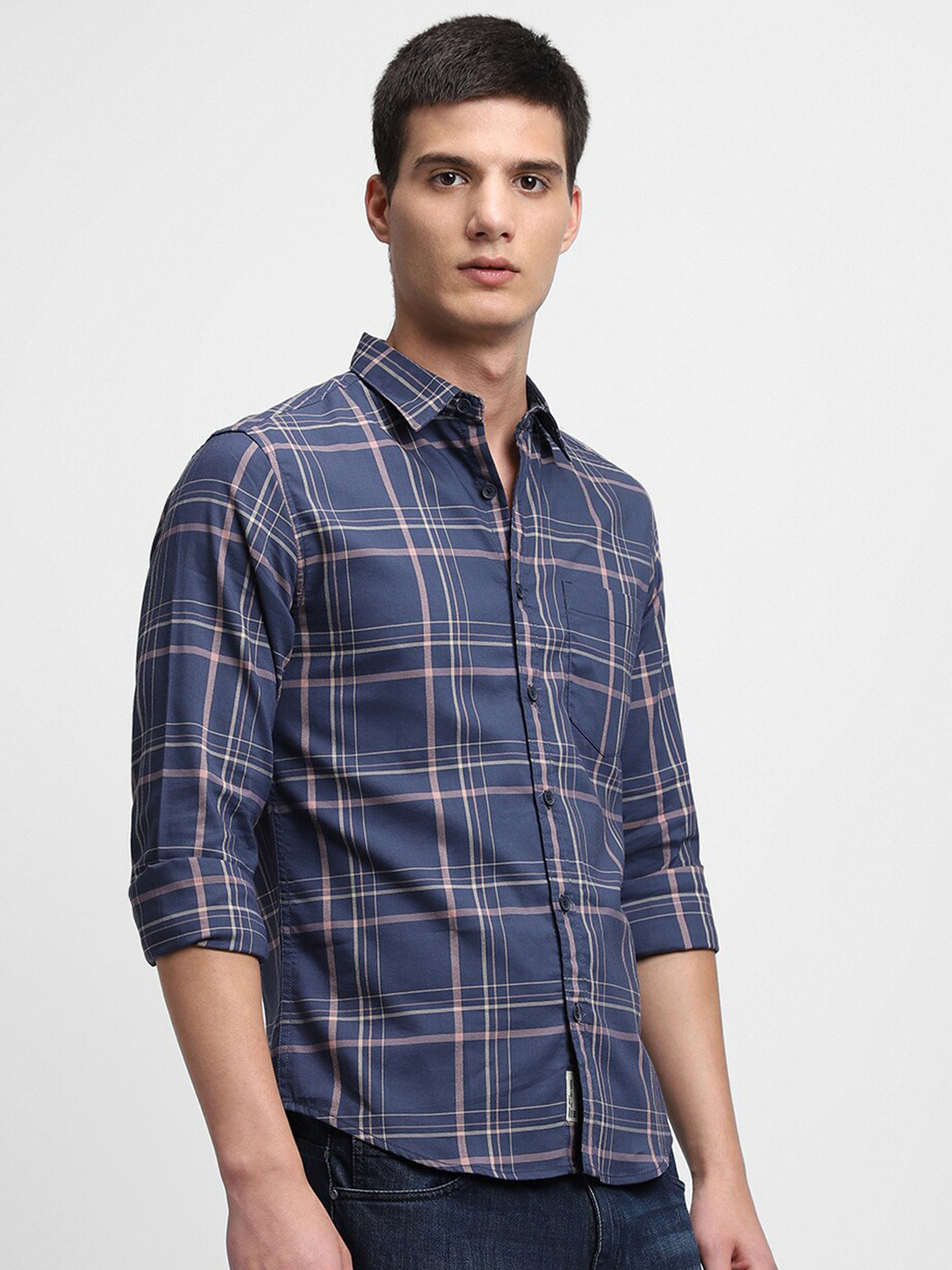 

Dennis Lingo Slim Fit Tartan Checked Casual Pure Cotton Shirt, Blue