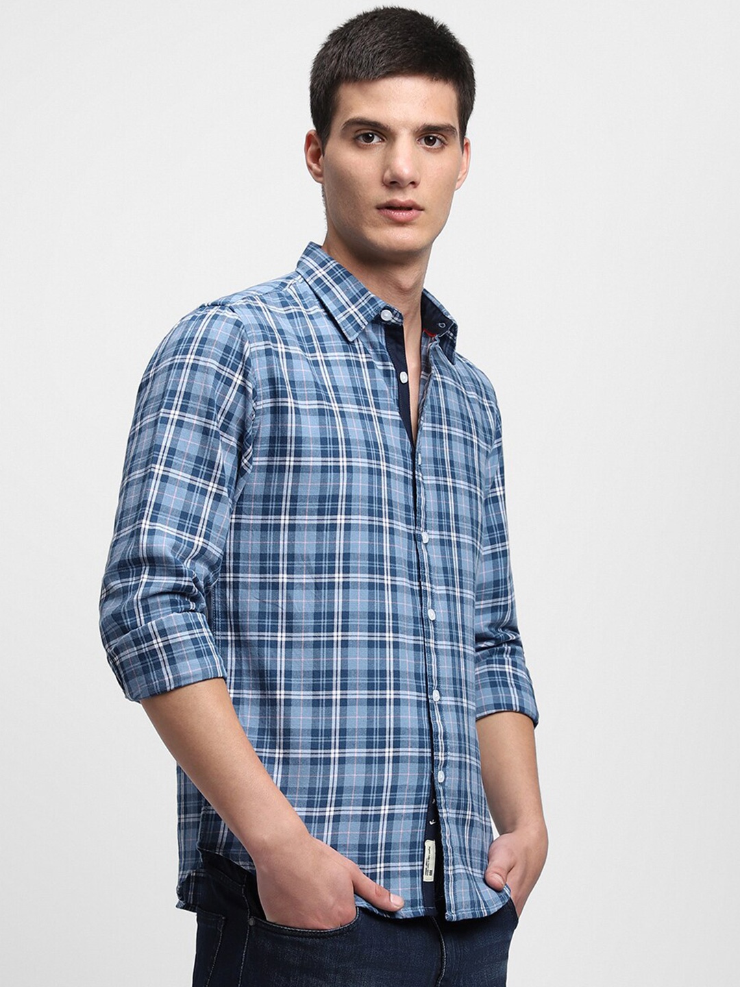 

Dennis Lingo Slim Fit Tartan Checked Casual Pure Cotton Shirt, Blue