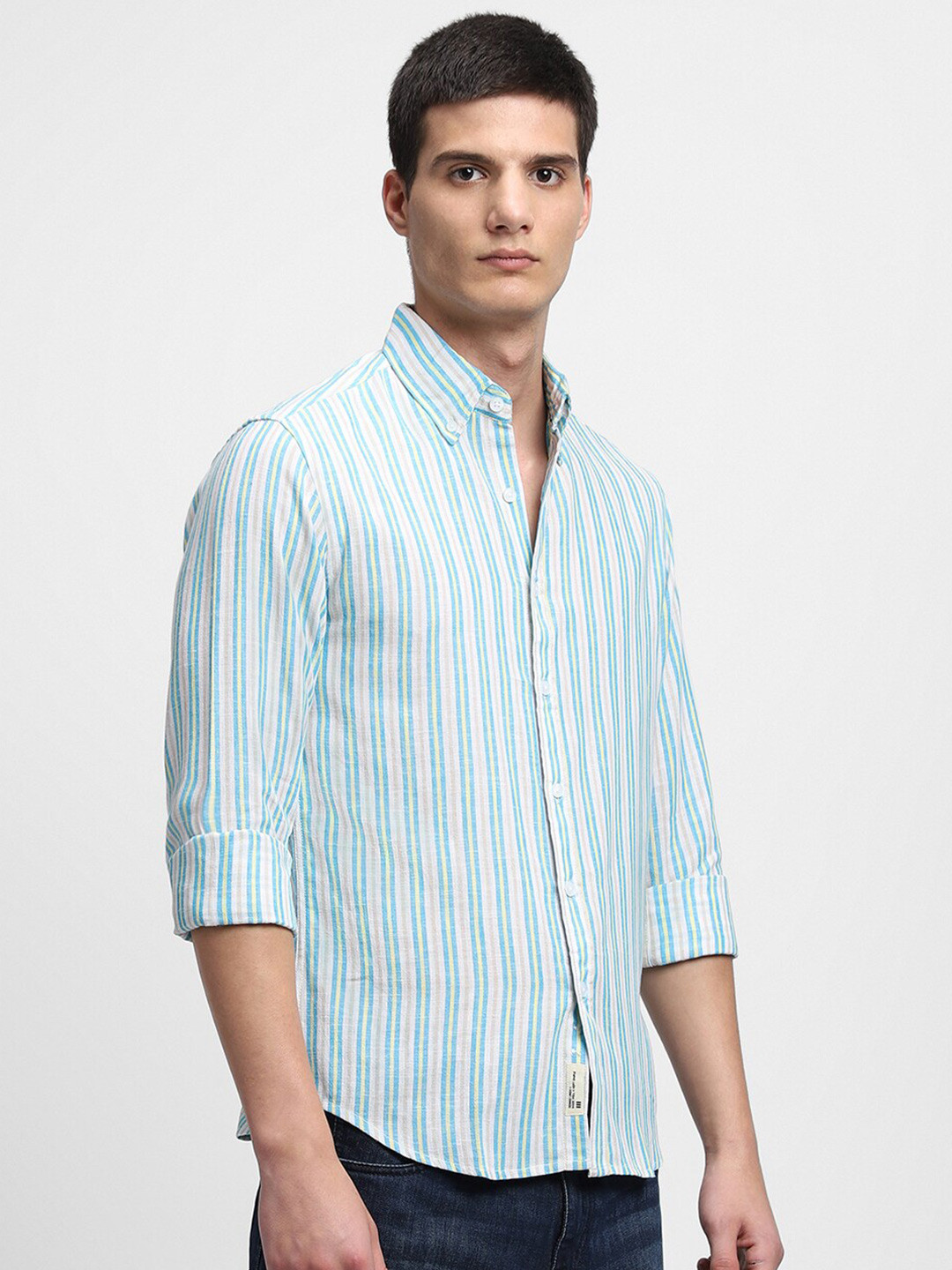 

Dennis Lingo Slim Fit Vertical Striped Casual Pure Cotton Shirt, Green