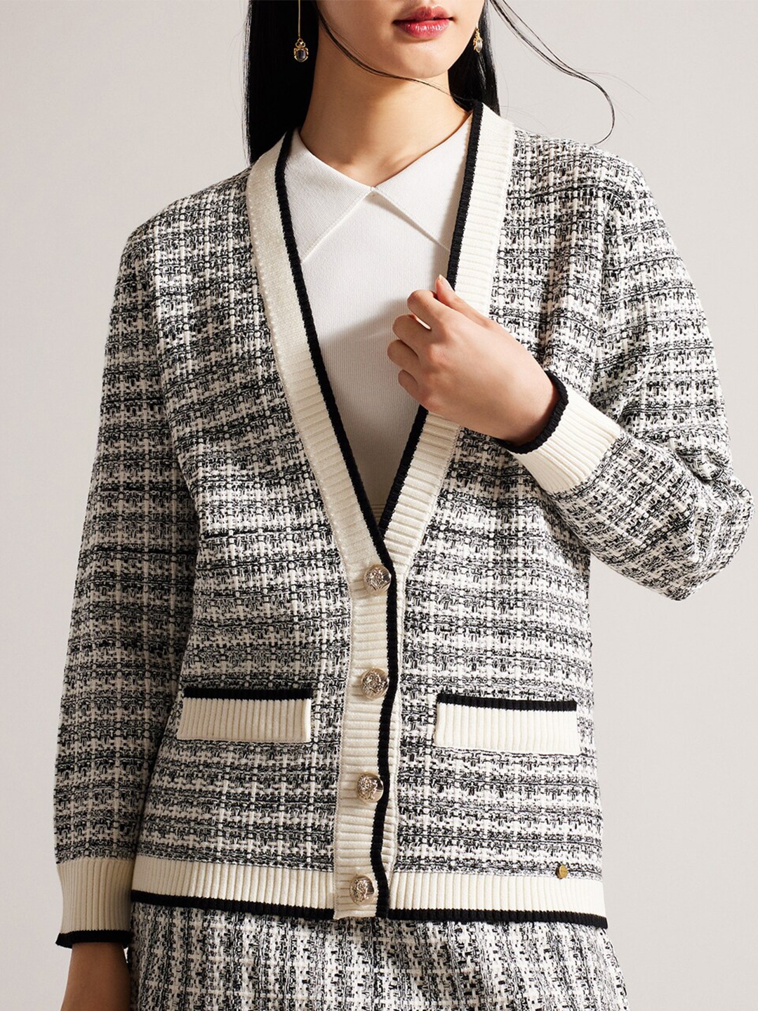 

Ted Baker Self Design V-Neck Cardigan, Beige