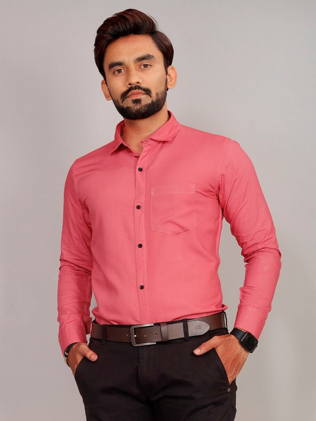 

Indian Fashionista Spread Collar Premium Opaque Formal Shirt, Pink