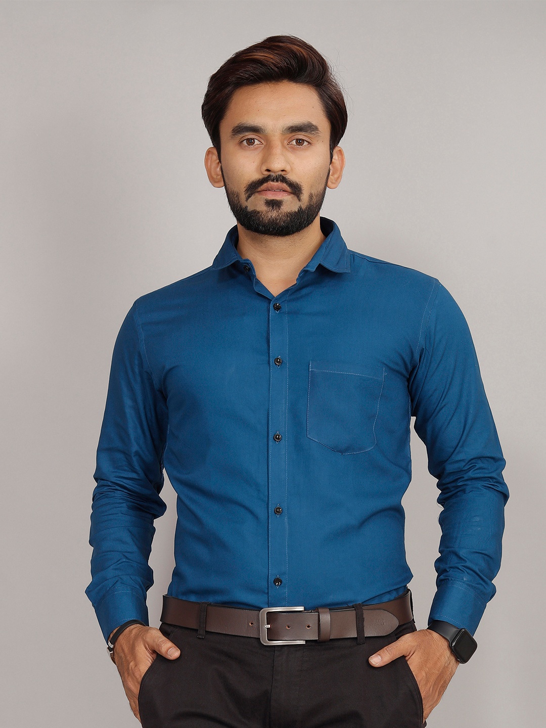 

Indian Fashionista Spread Collar Premium Opaque Formal Shirt, Turquoise blue