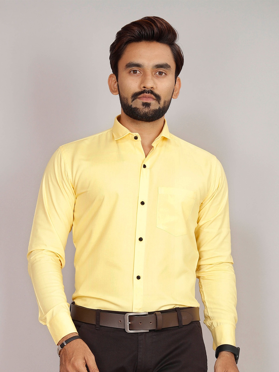 

Indian Fashionista Premium Spread Collar Long Sleeve Formal Shirt, Yellow