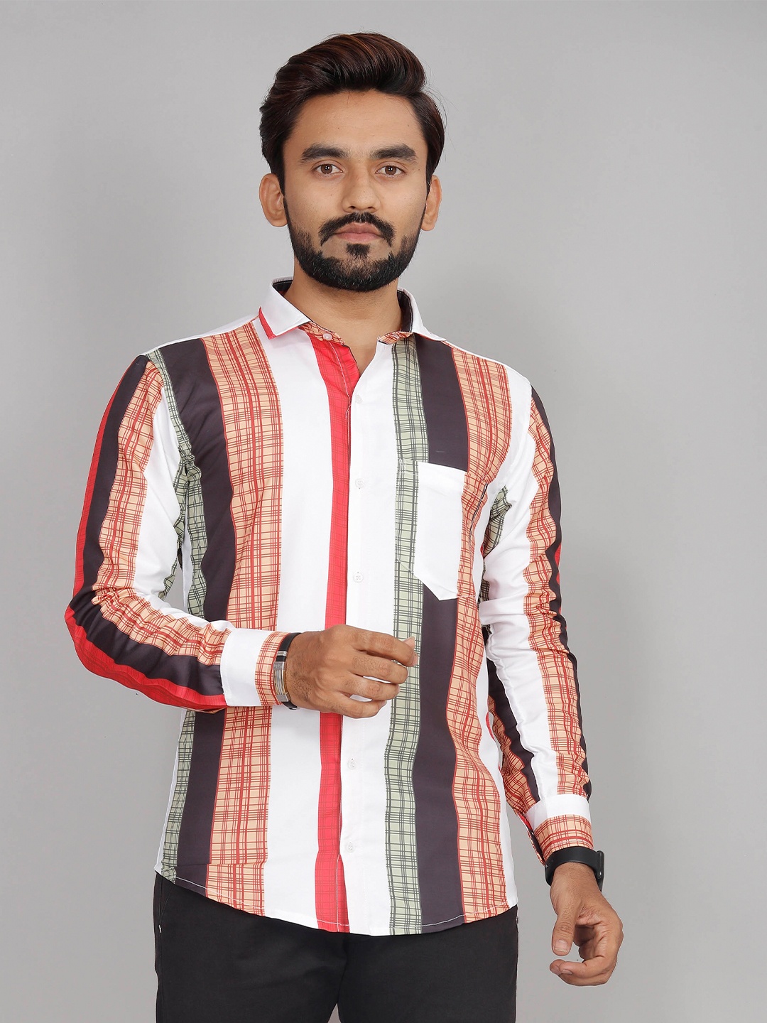 

Indian Fashionista Premium Opaque Striped Casual Shirt, Red