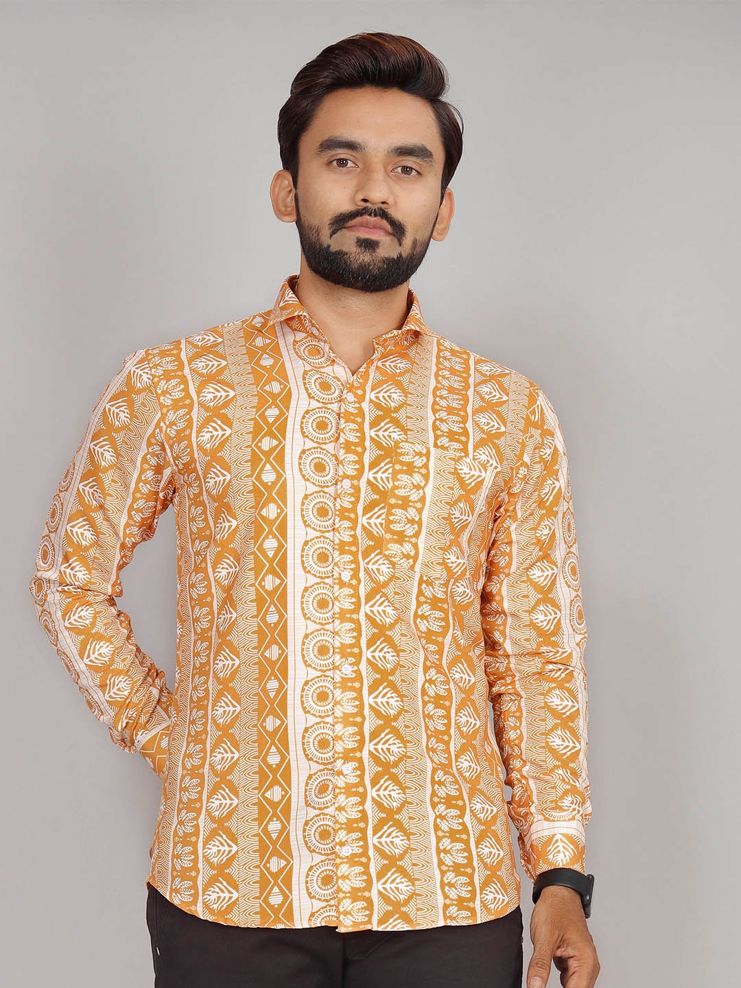 

Indian Fashionista Ethnic Motif Printed Premium Opaque Casual Shirt, Mustard