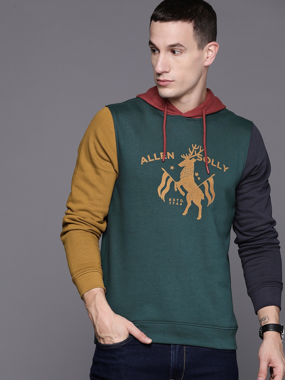 

Allen Solly Colourblocked Hooded Sweatshirt, Green