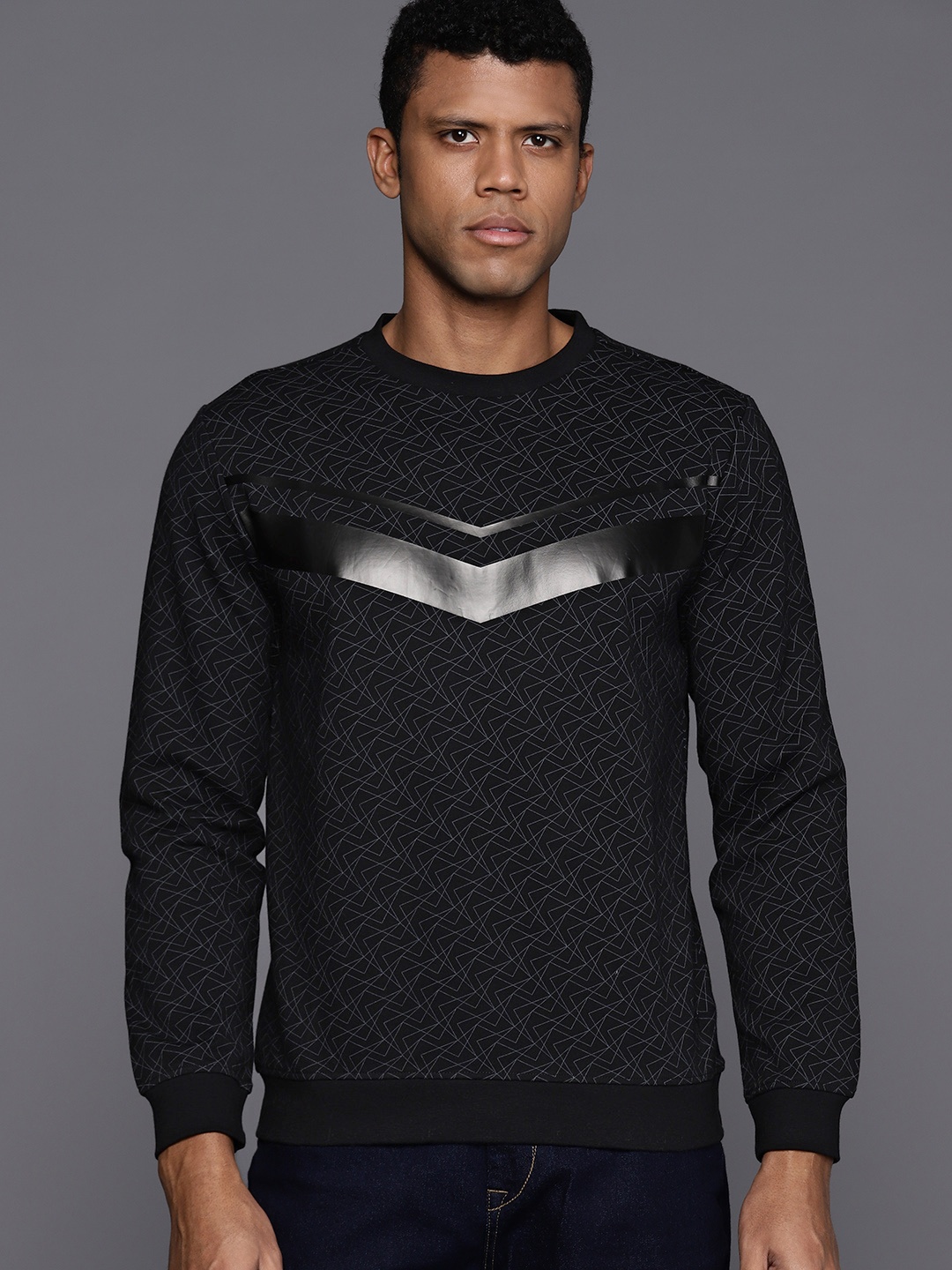 

Allen Solly Geometric Printed Pullover Sweatshirt, Black